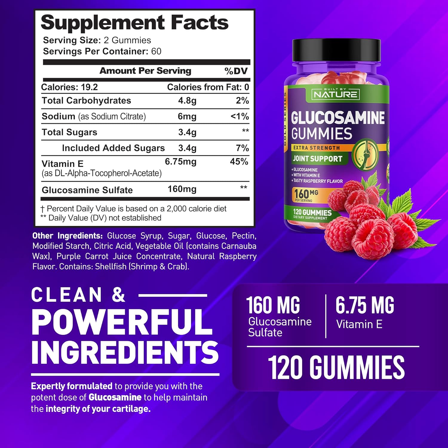 Glucosamine Gummies with Vitamin E - Advanced Joint Support Supplement, High Antioxidant Potency, Non GMO, 120 Gummies