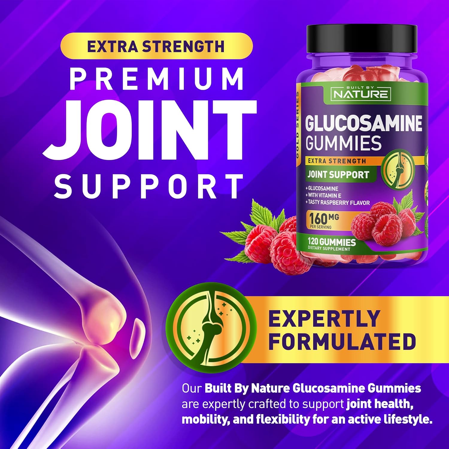 Glucosamine Gummies with Vitamin E - Advanced Joint Support Supplement, High Antioxidant Potency, Non GMO, 120 Gummies