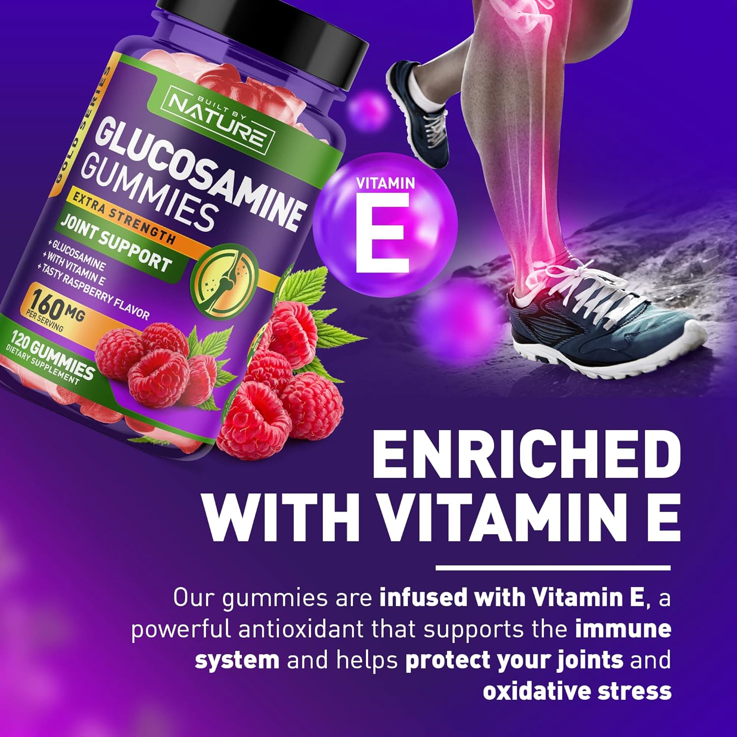 Glucosamine Gummies with Vitamin E - Advanced Joint Support Supplement, High Antioxidant Potency, Non GMO, 120 Gummies