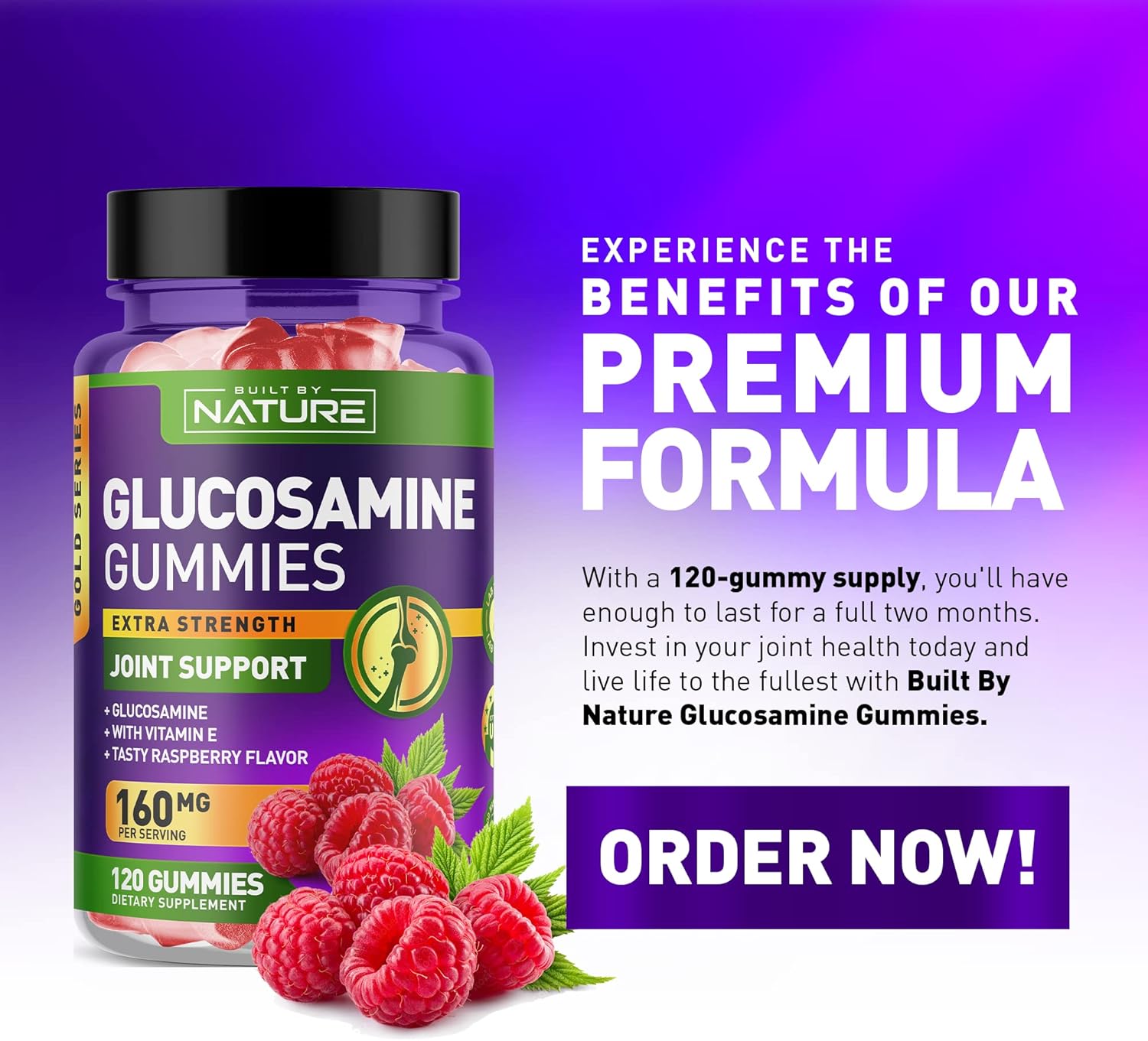 Glucosamine Gummies with Vitamin E - Advanced Joint Support Supplement, High Antioxidant Potency, Non GMO, 120 Gummies