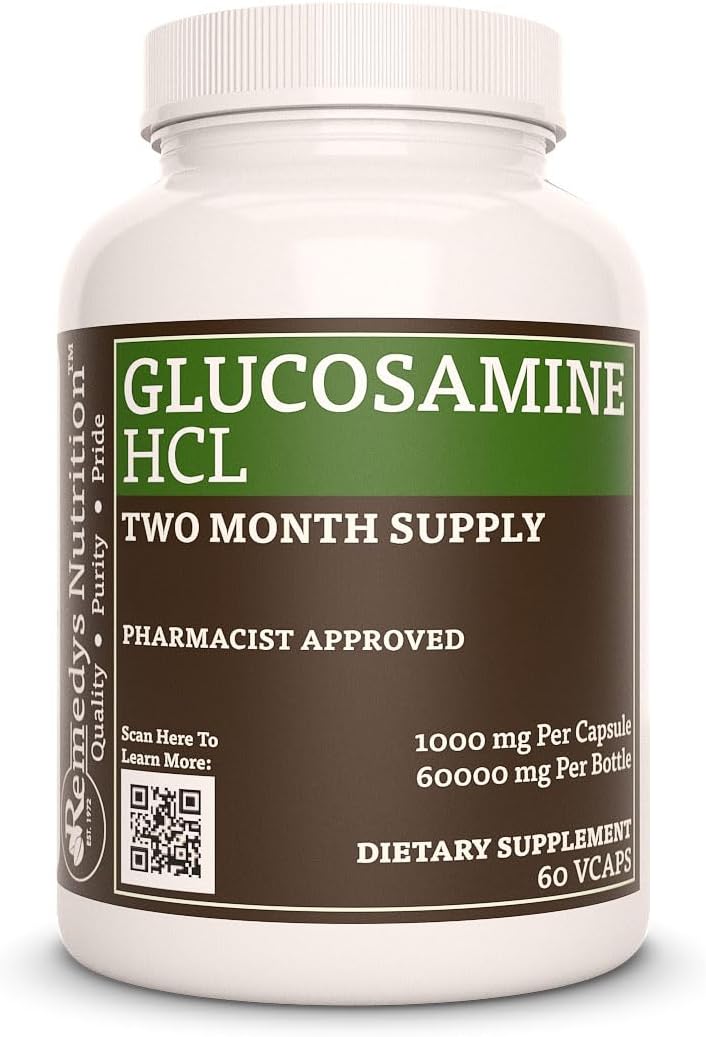 Glucosamine HCL 1,000mg Vegan Capsules | 60 Count Dietary Supplement | Non-GMO, Gluten-Free, Dairy-Free