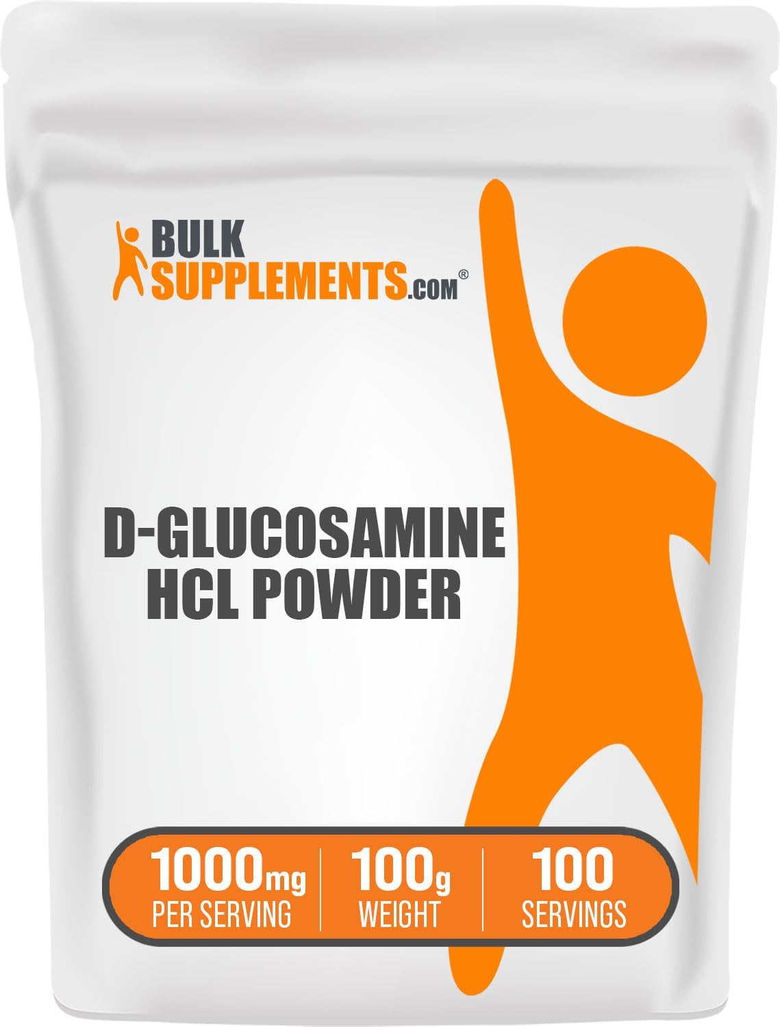 Glucosamine HCl Powder - 1000mg Supplement, Gluten Free, 100g - BulkSupplements.com