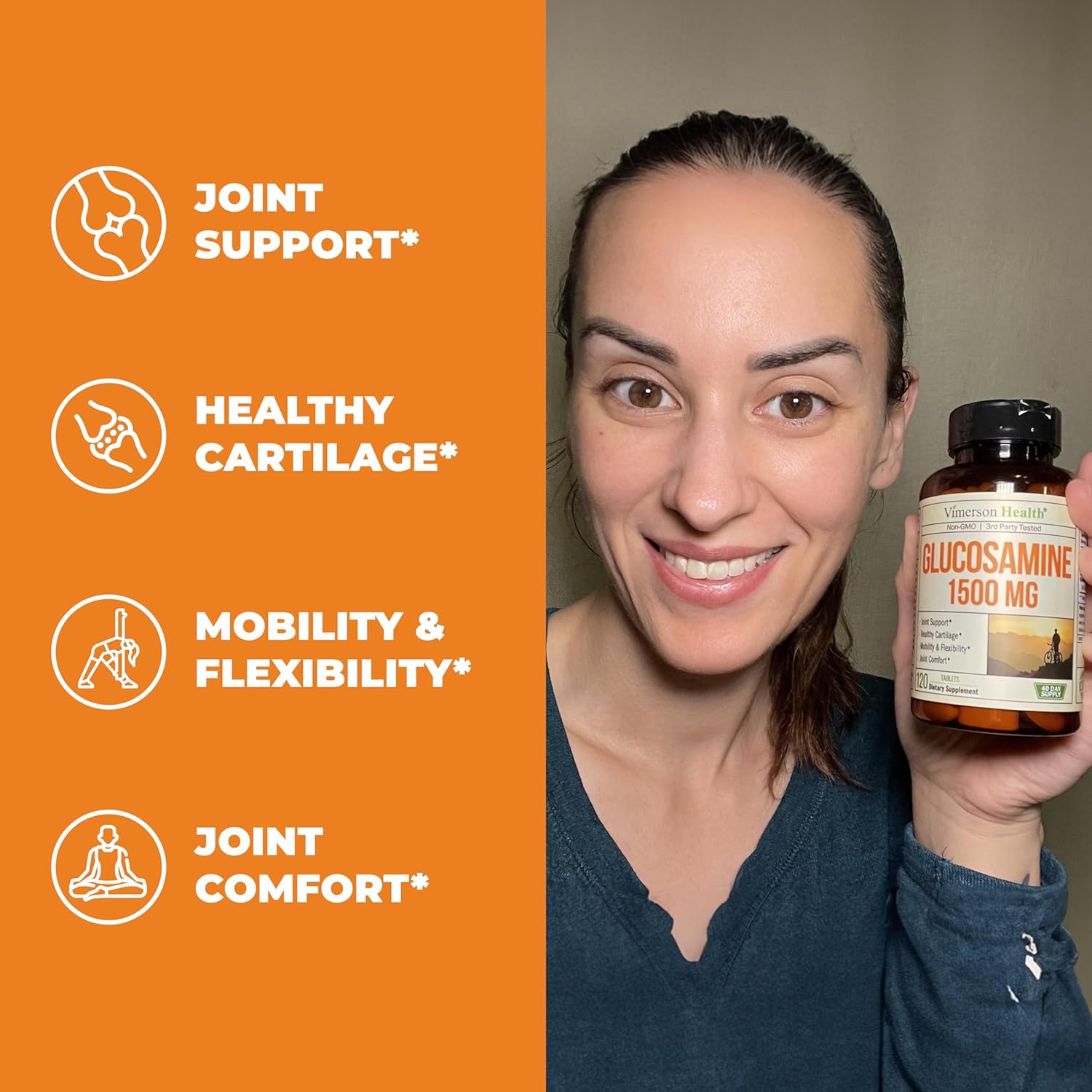 Glucosamine Sulfate 1500mg Joint Support Supplement for Cartilage, Bone & Joint Health - Antioxidant Properties - Inflammatory Response Aid - Relief for Back, Knees & Hands - 120 Count