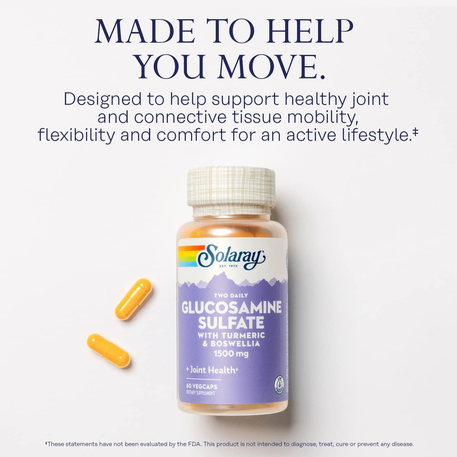 Glucosamine Sulfate Joint Support Supplement with Turmeric & Boswellia - 1500mg, 60 VegCaps, 30 Servings, 60-Day Guarantee