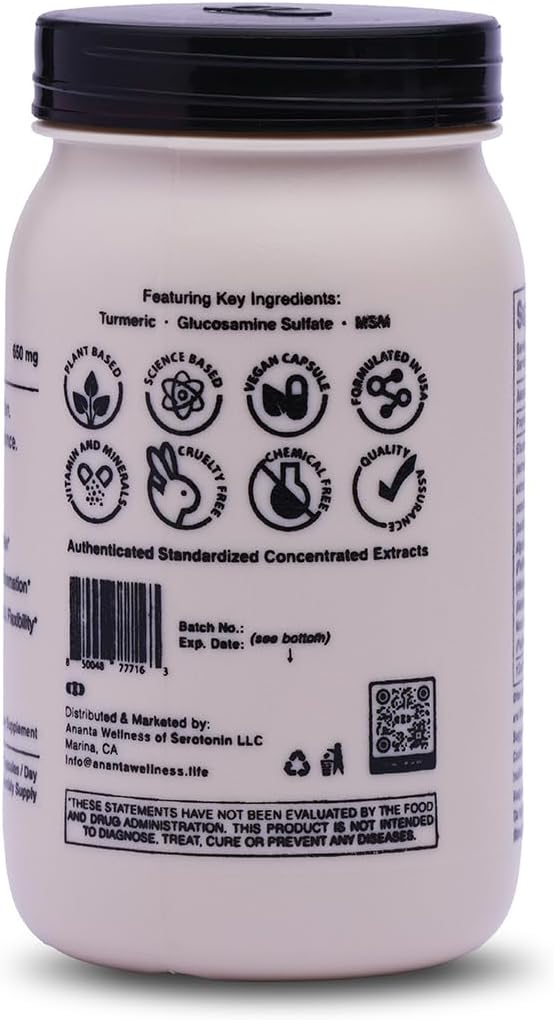 Glucosamine Sulfate MSM Supplement for Joint & Bone Health - Supports Mobility, Strength, Flexibility - Vegan Capsules for Men & Women (90 Count)