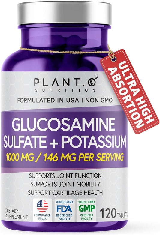 Glucosamine Sulfate with Potassium Tablets - Joint Support Supplement for Cartilage and Bone Health - 120 Count