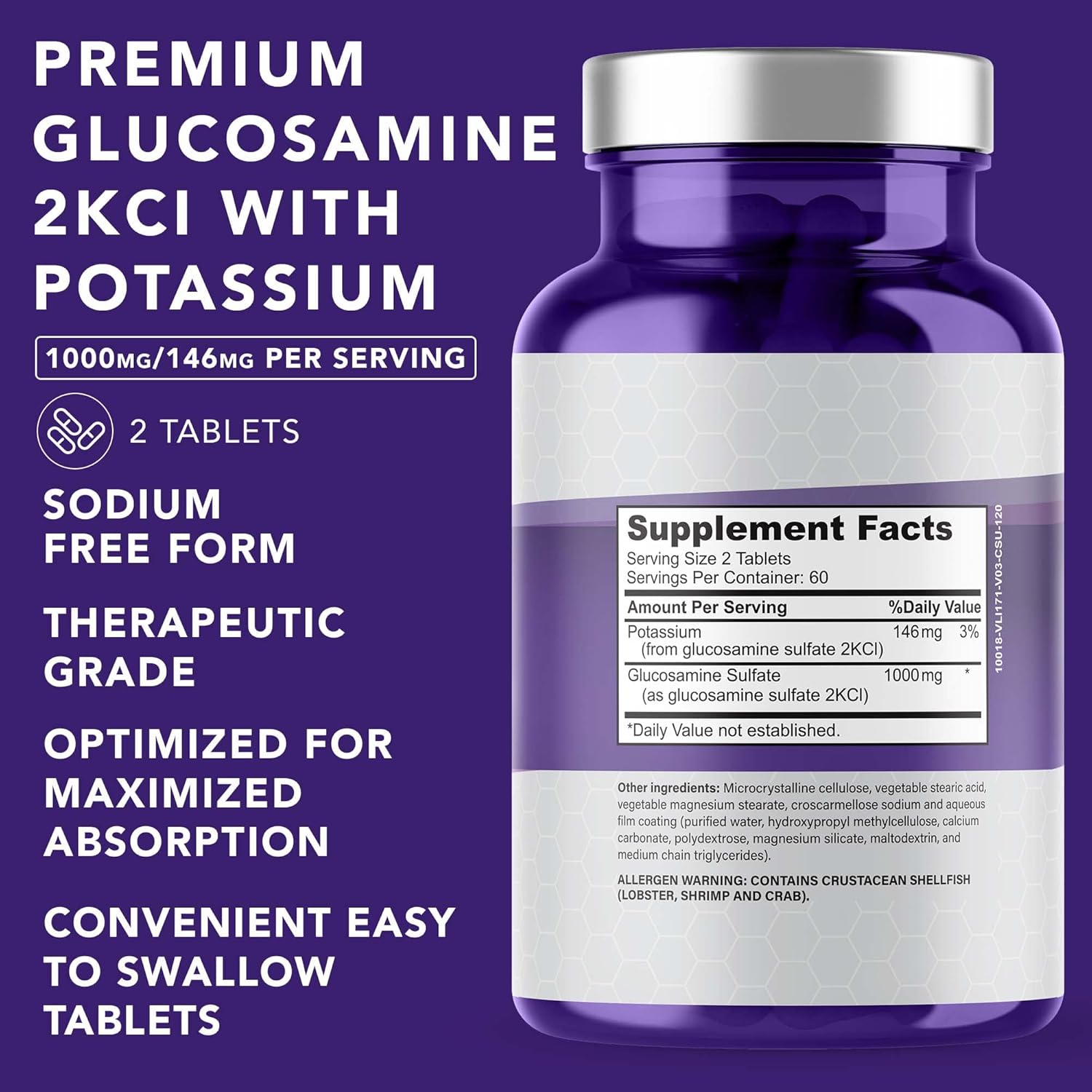 Glucosamine Sulfate with Potassium Tablets - Joint Support Supplement for Cartilage and Bone Health - 120 Count