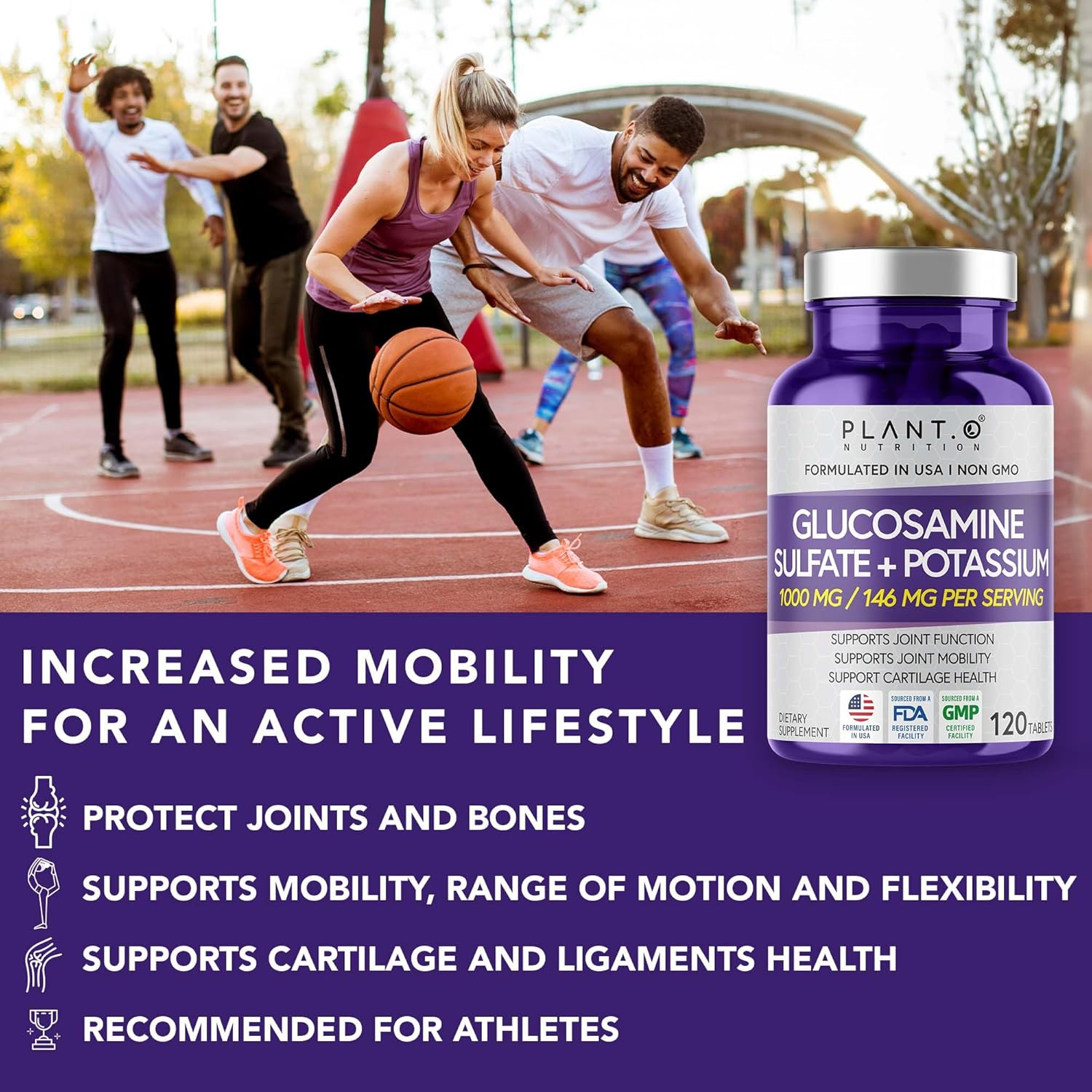 Glucosamine Sulfate with Potassium Tablets - Joint Support Supplement for Cartilage and Bone Health - 120 Count