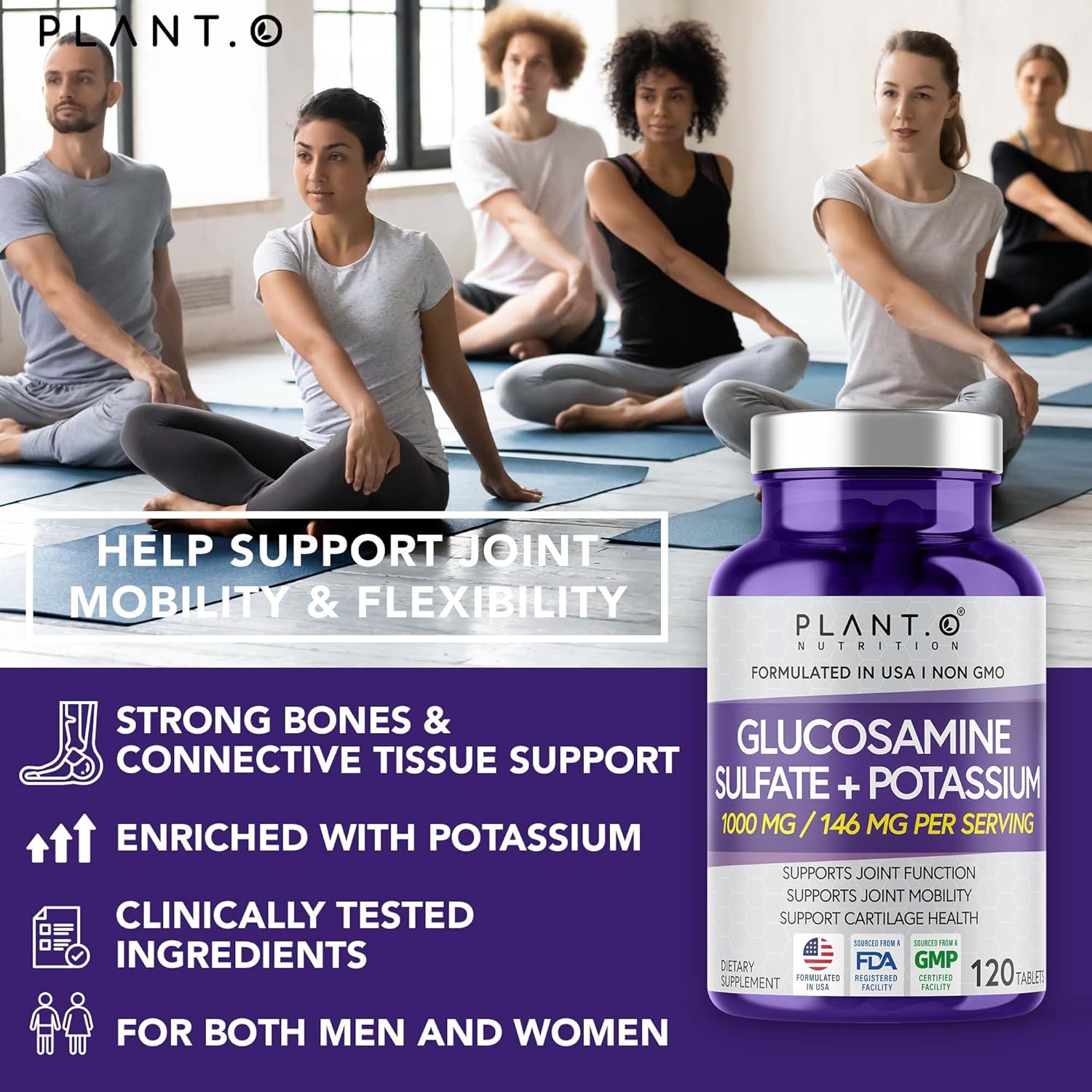 Glucosamine Sulfate with Potassium Tablets - Joint Support Supplement for Cartilage and Bone Health - 120 Count