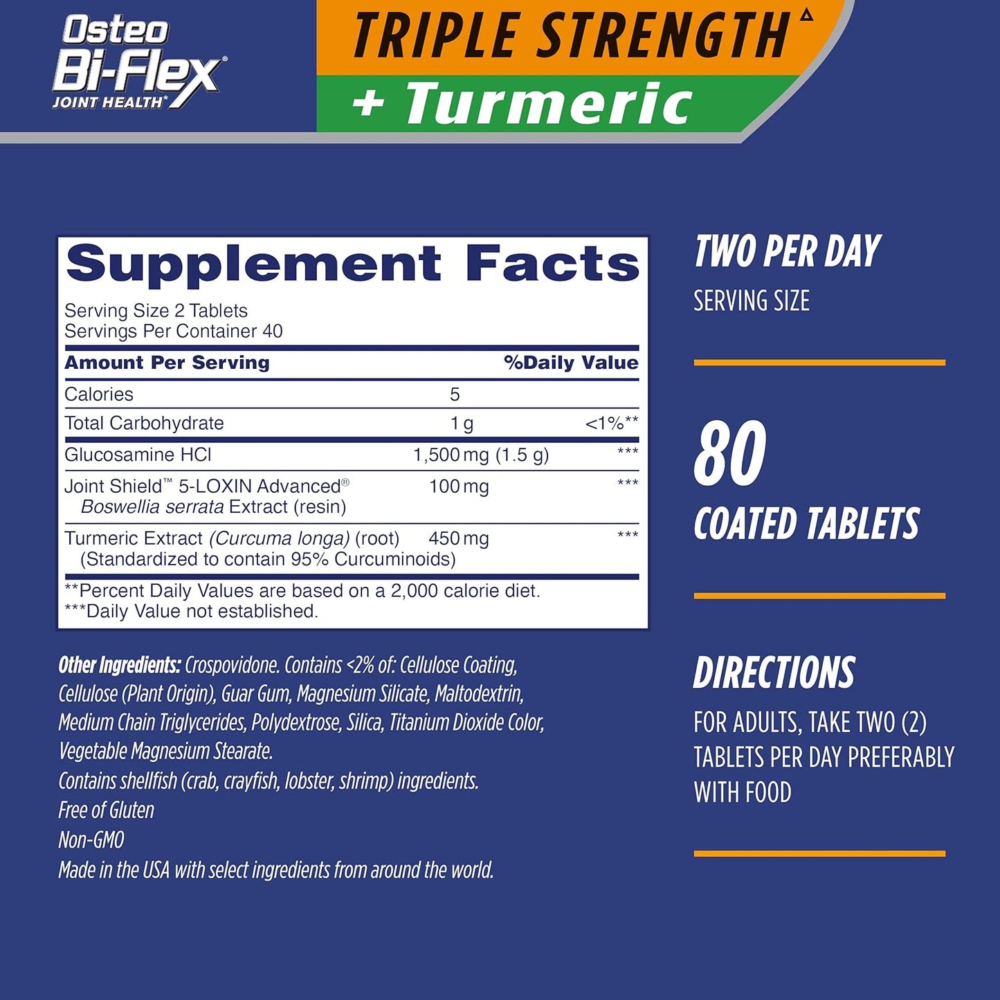 Glucosamine & Turmeric Joint Health Supplement, Osteo Bi-Flex Triple Strength, 160 Coated Tablets, Original Version
