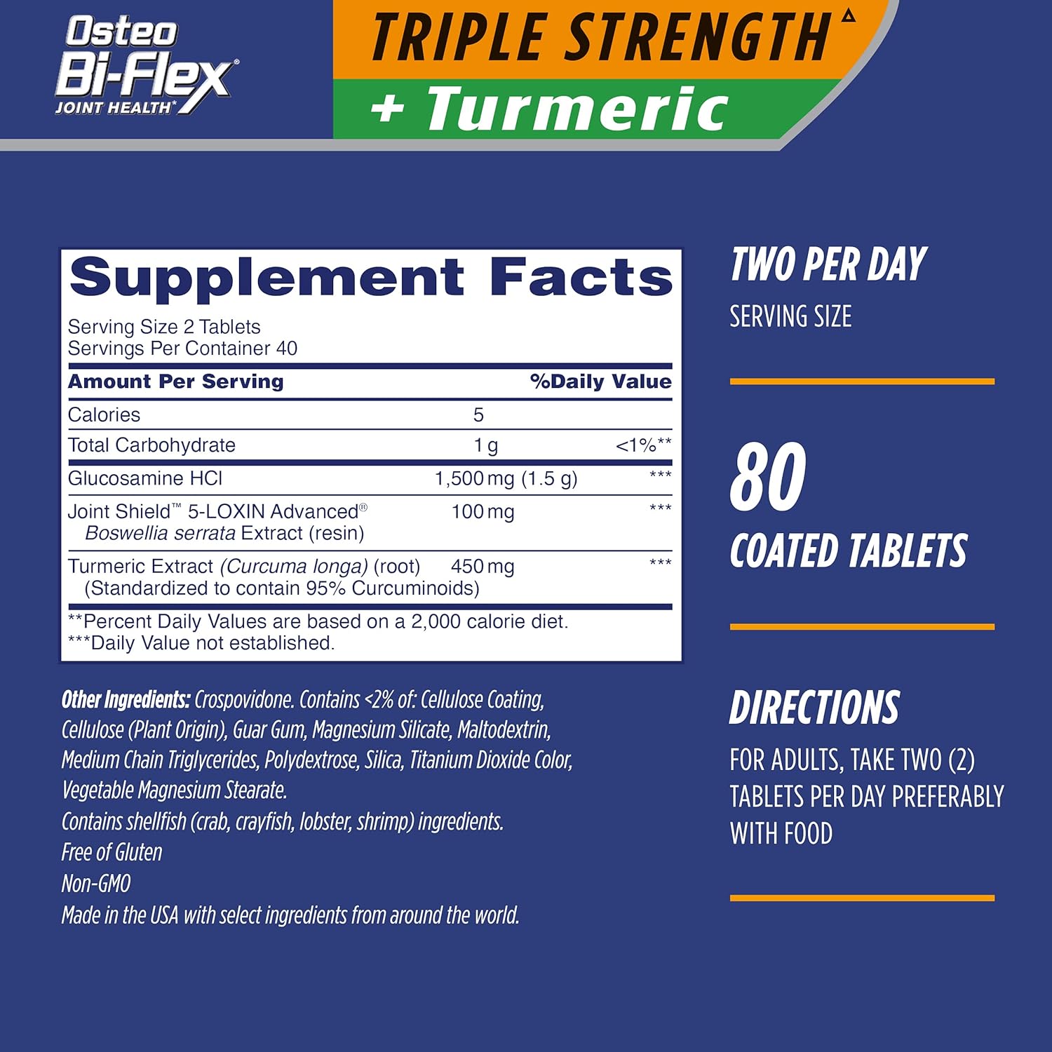 Glucosamine & Turmeric Joint Health Supplement, Osteo Bi-Flex Triple Strength, 160 Coated Tablets, Original Version