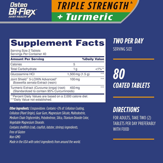 Glucosamine & Turmeric Joint Health Supplement, Osteo Bi-Flex Triple Strength, 160 Coated Tablets, Original Version