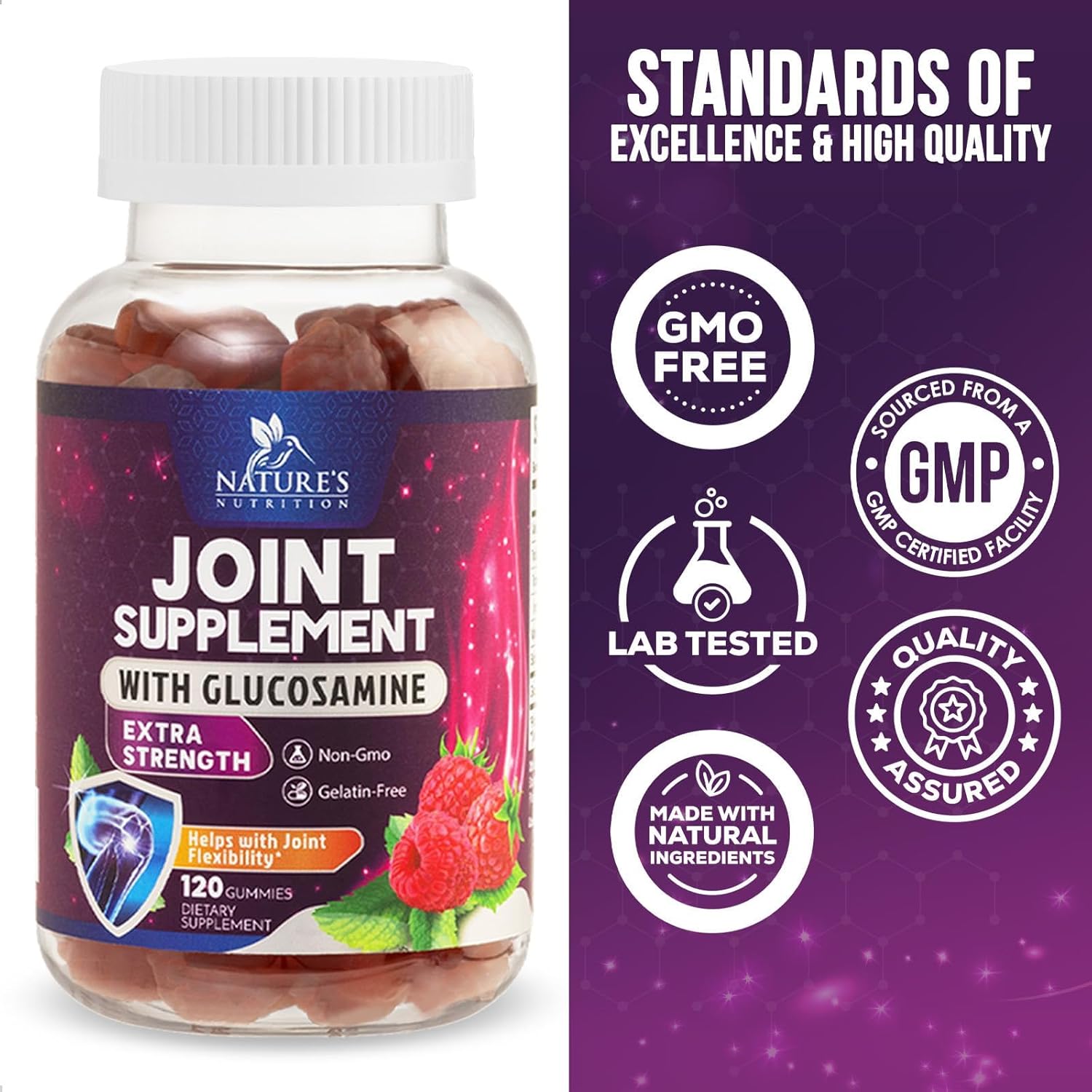 Glucosamine & Vitamin E Gummies for Joint Support - 120 Count - Natural Supplement for Back, Knees, & Hands - Cartilage & Flexibility Support