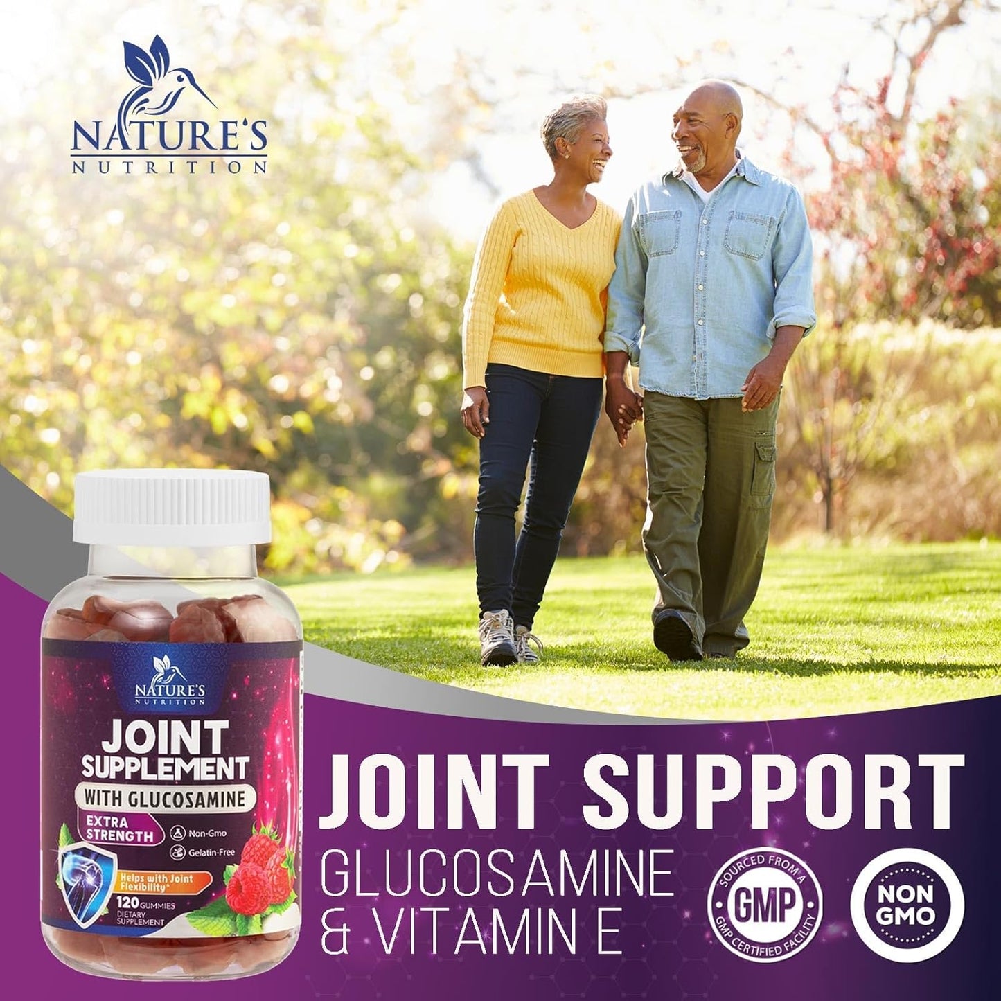 Glucosamine & Vitamin E Gummies for Joint Support - 120 Count - Natural Supplement for Back, Knees, & Hands - Cartilage & Flexibility Support