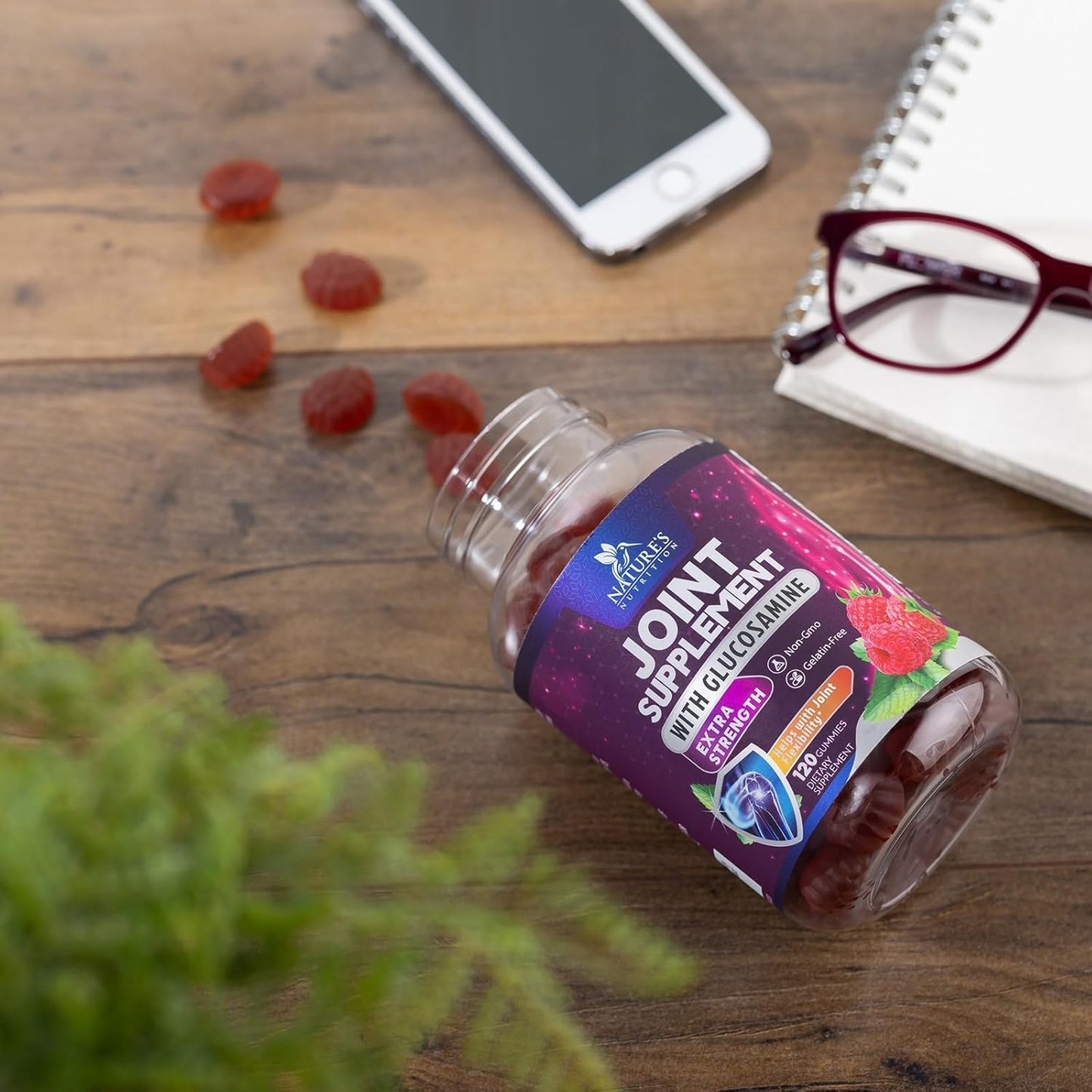 Glucosamine & Vitamin E Gummies for Joint Support - 120 Count - Natural Supplement for Back, Knees, & Hands - Cartilage & Flexibility Support