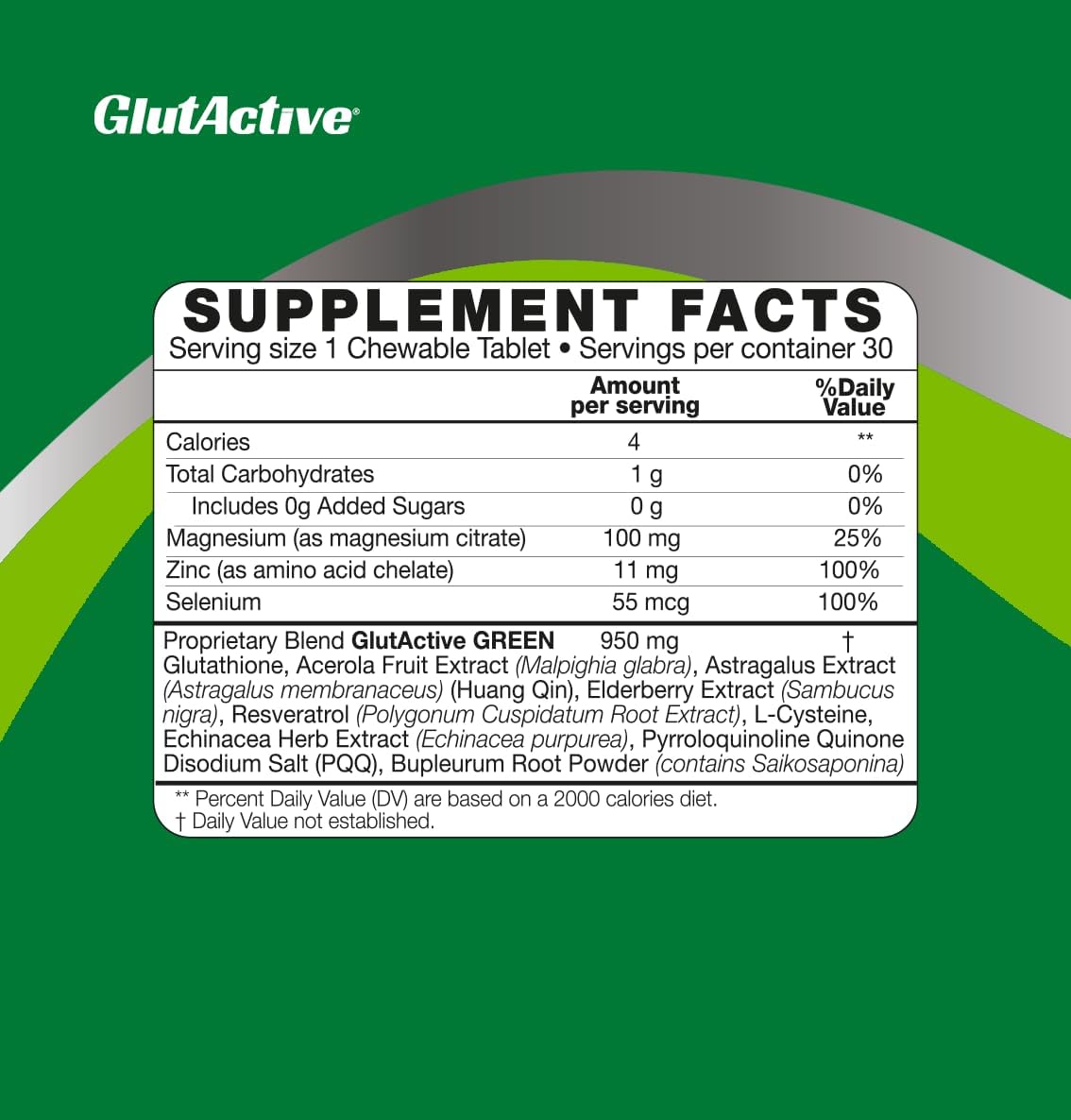 GlutActive Green 950mg Chewable Tablets - Immune Support and Antioxidant Boost for Energy and Cellular Protection - 60 Count