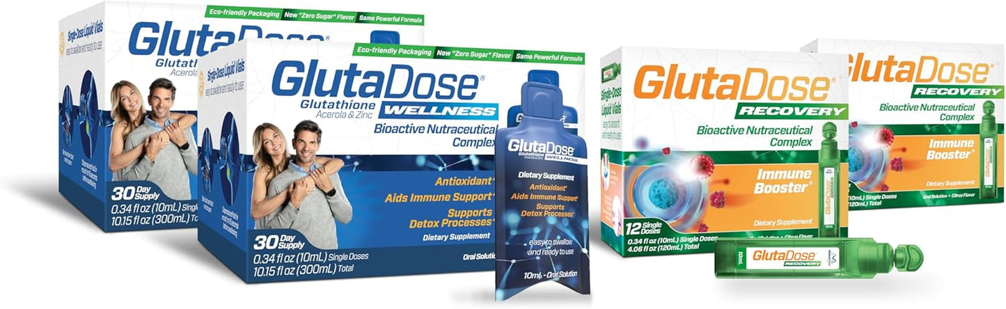 GlutaDose Immune Boost & Daily Detox Bundle with Glutathione, Astragalus, Echinacea, Acerola, Selenium, Zinc - Liquid Supplements for Cold & Flu Recovery