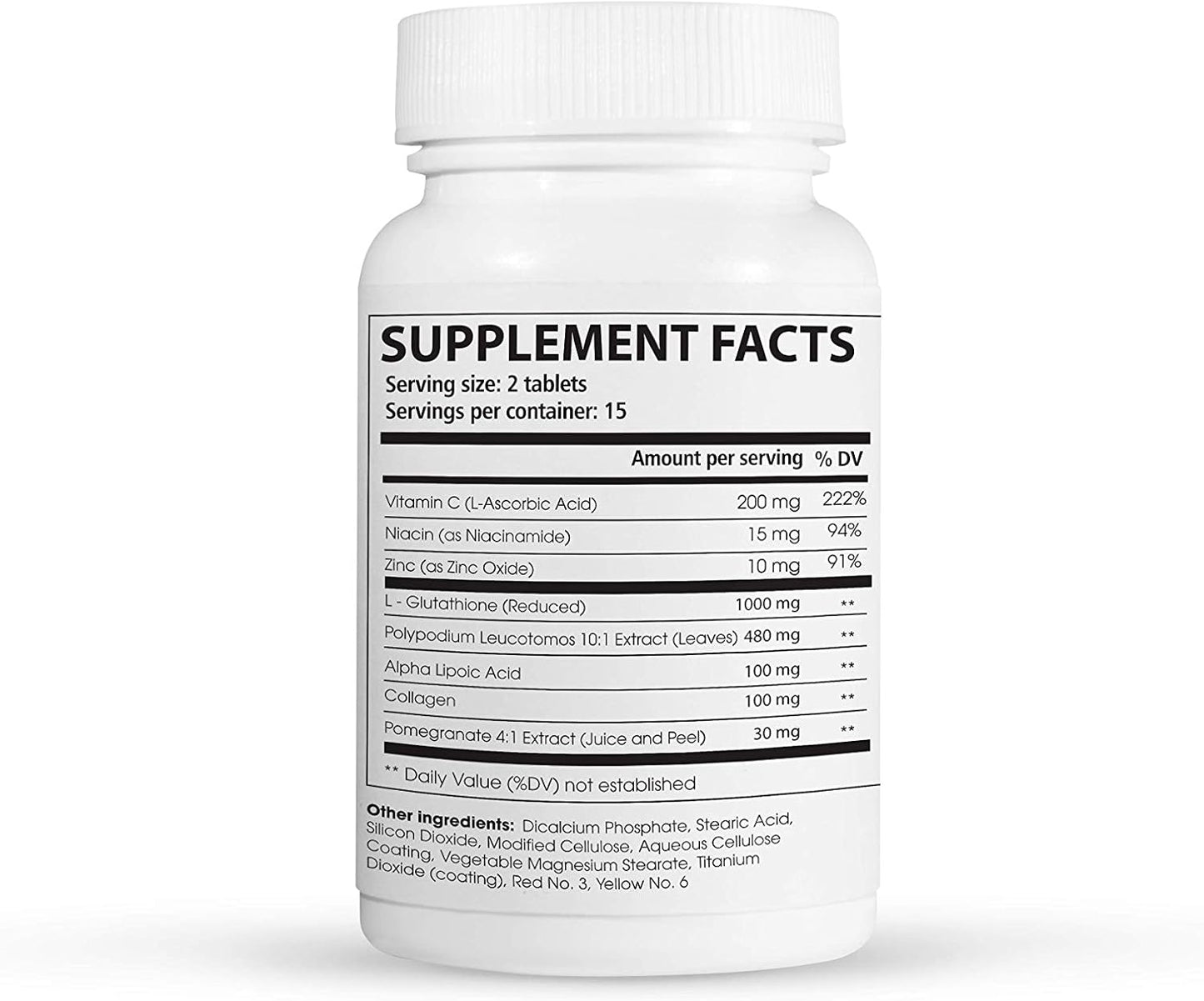 Glutamax Whitening Supplement with Glutathione 1000mg, Fern & Pomegranate Extract for Skin Elasticity and Anti-Aging - 30 Tablets USA Made