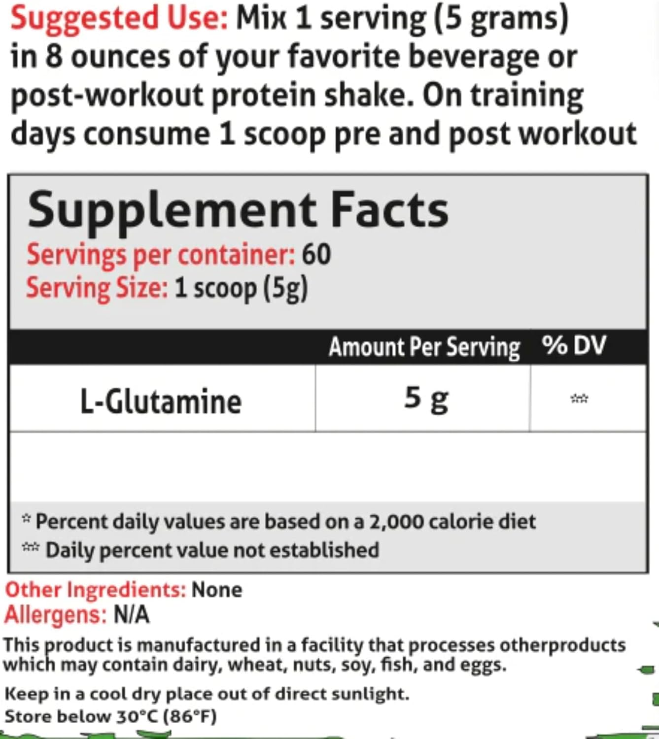 Glutamine Powder for Enhanced Performance and Recovery - Unflavored Essentials - 60 Servings