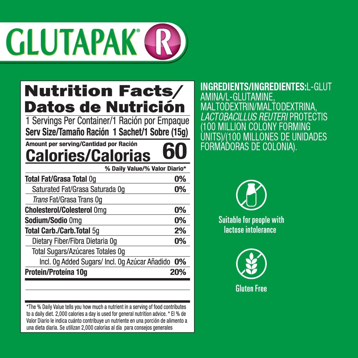 Glutapak R Probiotics: 15g per Packet with Glutamine and Lactobacillus Reuteri - 3 Packets
