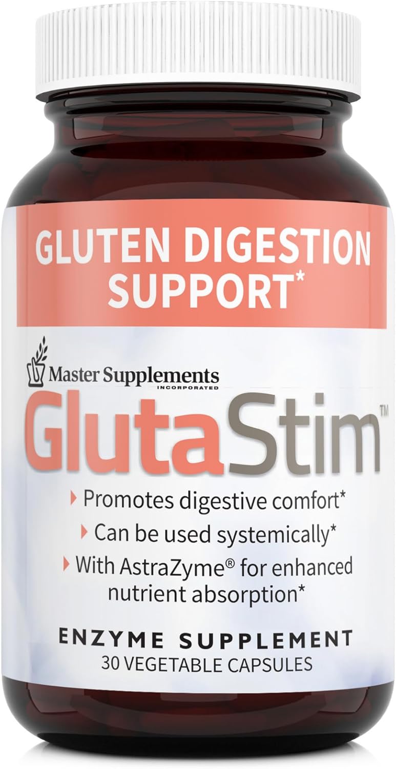 GlutaStim Gluten Digestion Support Supplement - 30 Capsules - Vegan & Gluten Free - Relieves Gas & Bloating - 30 Servings