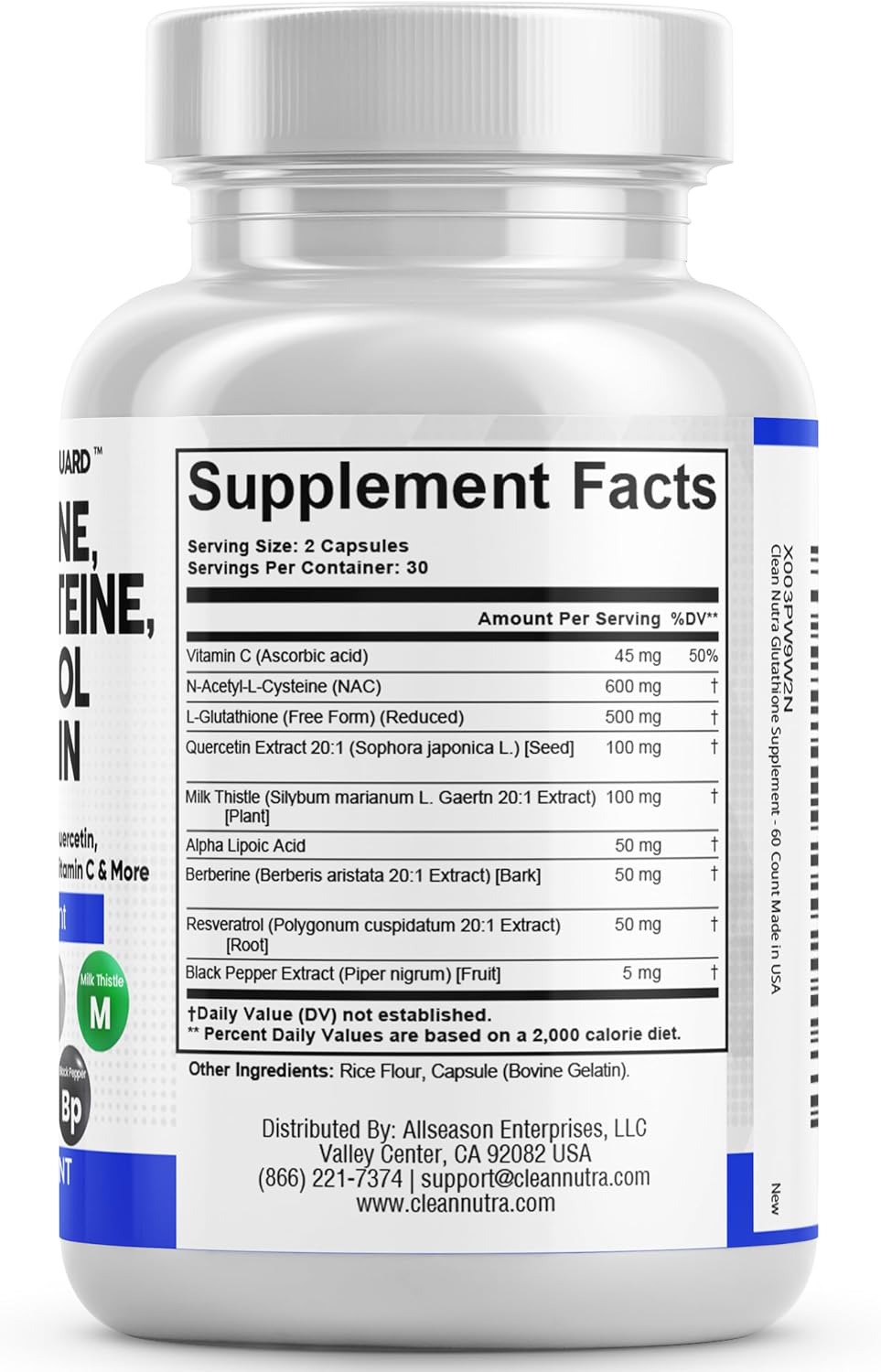 Glutathione 500mg Supplement with Vitamin C, N Acetyl Cysteine, Berberine, Resveratrol, Quercetin, Alpha Lipoic Acid for Women - 60 Ct USA Made
