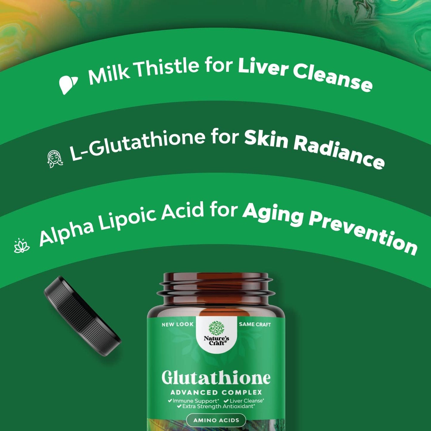 Glutathione Amino Acid Supplement for Liver and Skin Support - Pure L Pills with Glutamic Acid and Milk Thistle Seed Extract - Immune Boosting Formula