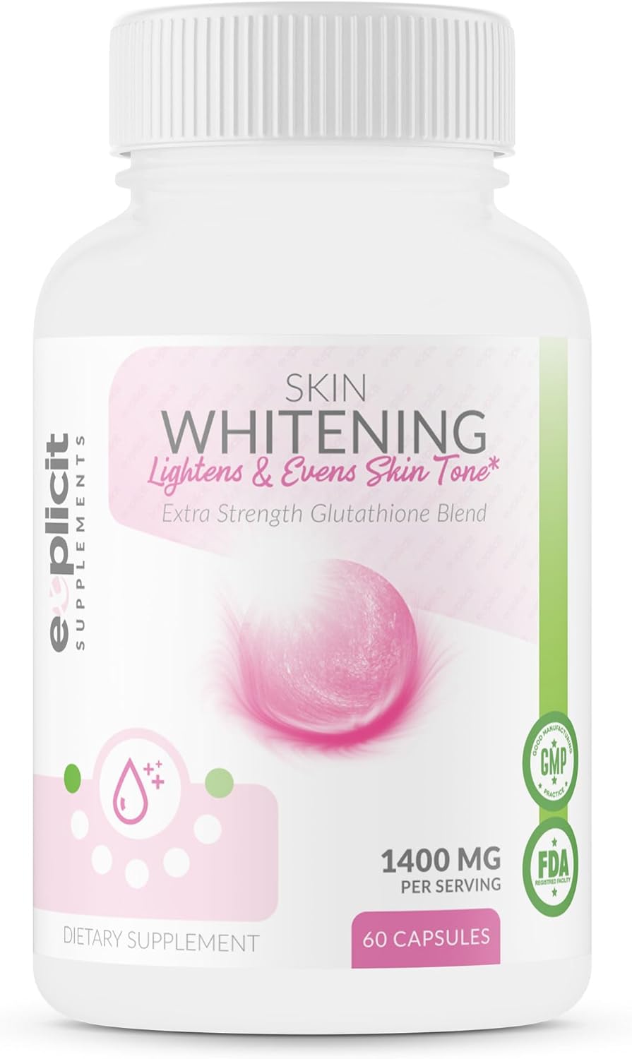 Glutathione Skin Whitening Supplement 1000mg - Clear Dark Spots, Acne Scars - 60 Capsules