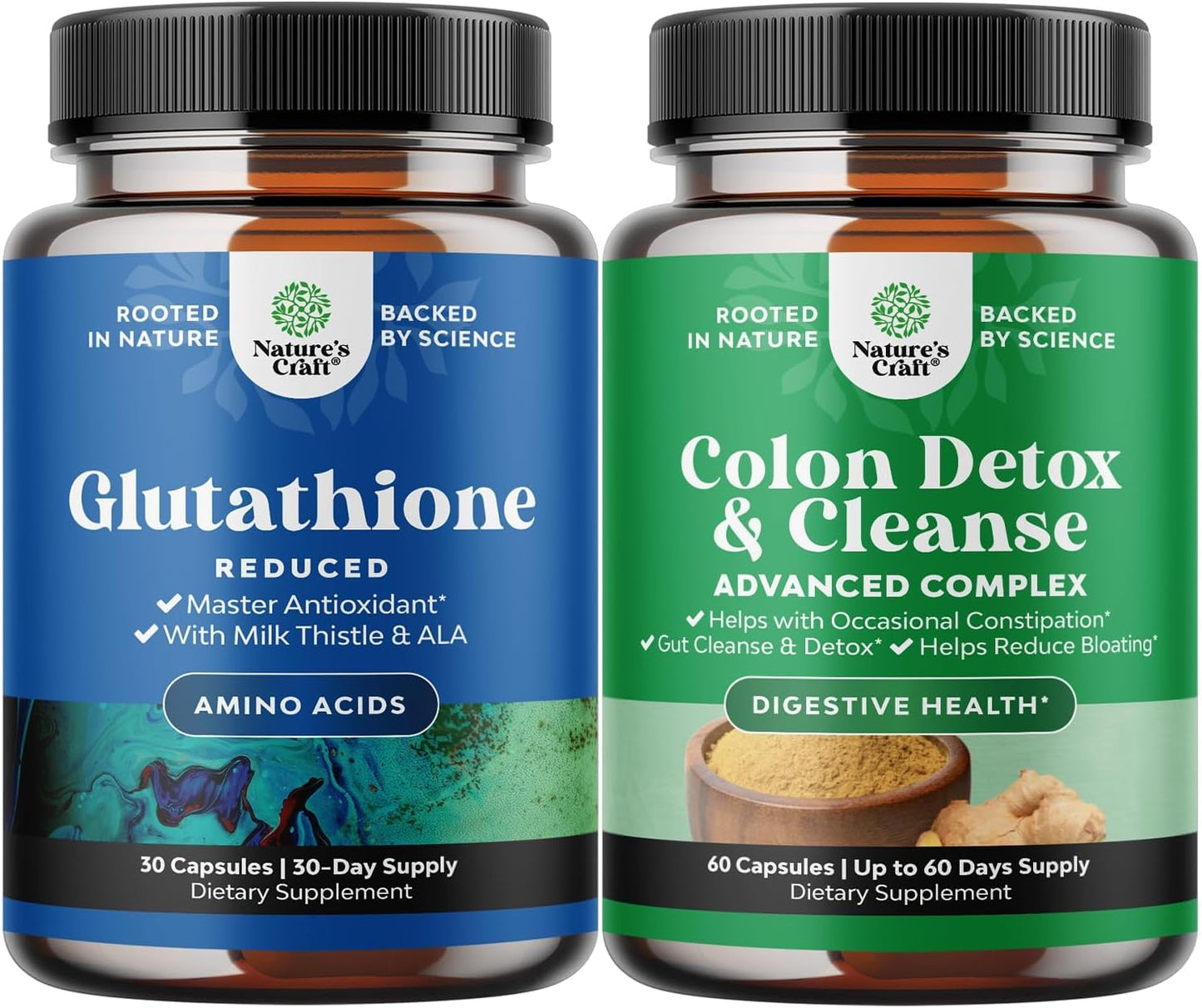 Glutathione Supplement with Glutamic Acid & Colon Cleanser Capsules for Gut Health