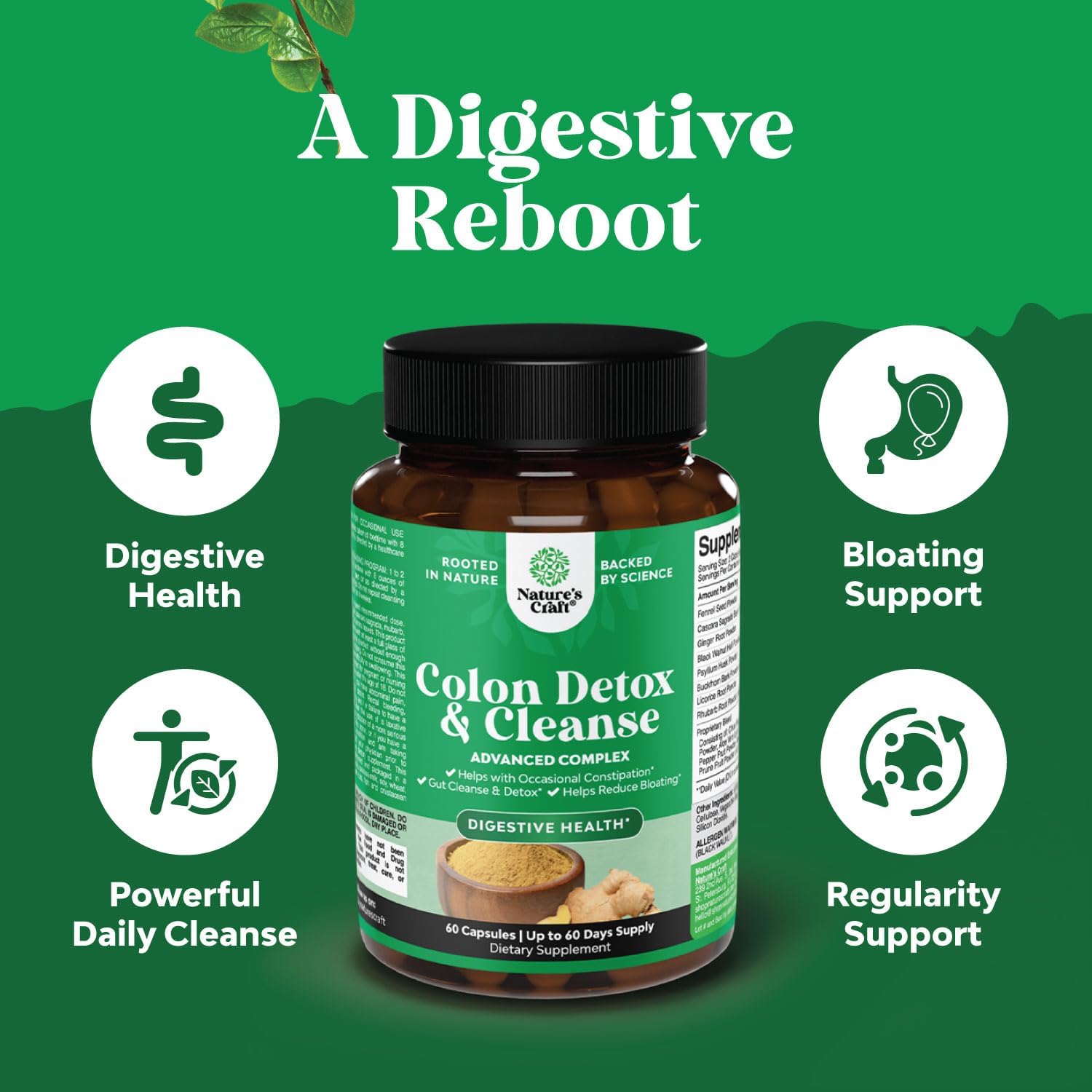 Glutathione Supplement with Glutamic Acid & Colon Cleanser Capsules for Gut Health