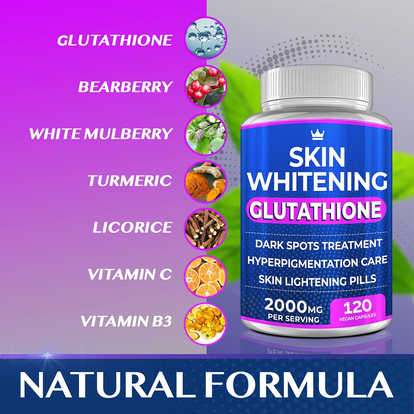 Glutathione Whitening Pills - 120 Capsules 2000mg for Skin Lightening and Hyperpigmentation Treatment