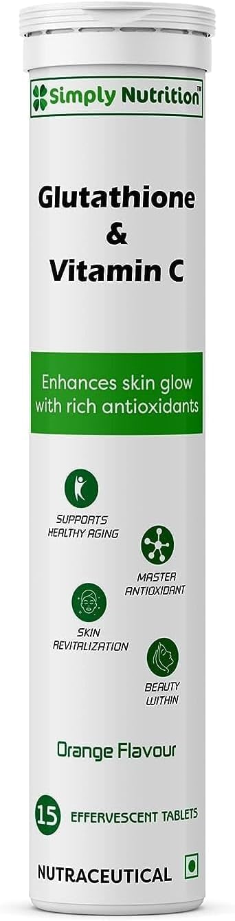 Glutathione with Vitamin C Effervescent Tablets for Even Skin Tone - Sugar-Free Orange Flavor, 15 Tablets