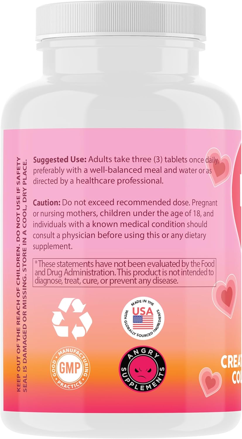 Glute Builder Supplement for Women - Angry Supplements Better Booty BBL Tablets with Creatine, Collagen, and BCAA's for Booty Gains and Muscle Building (90ct)