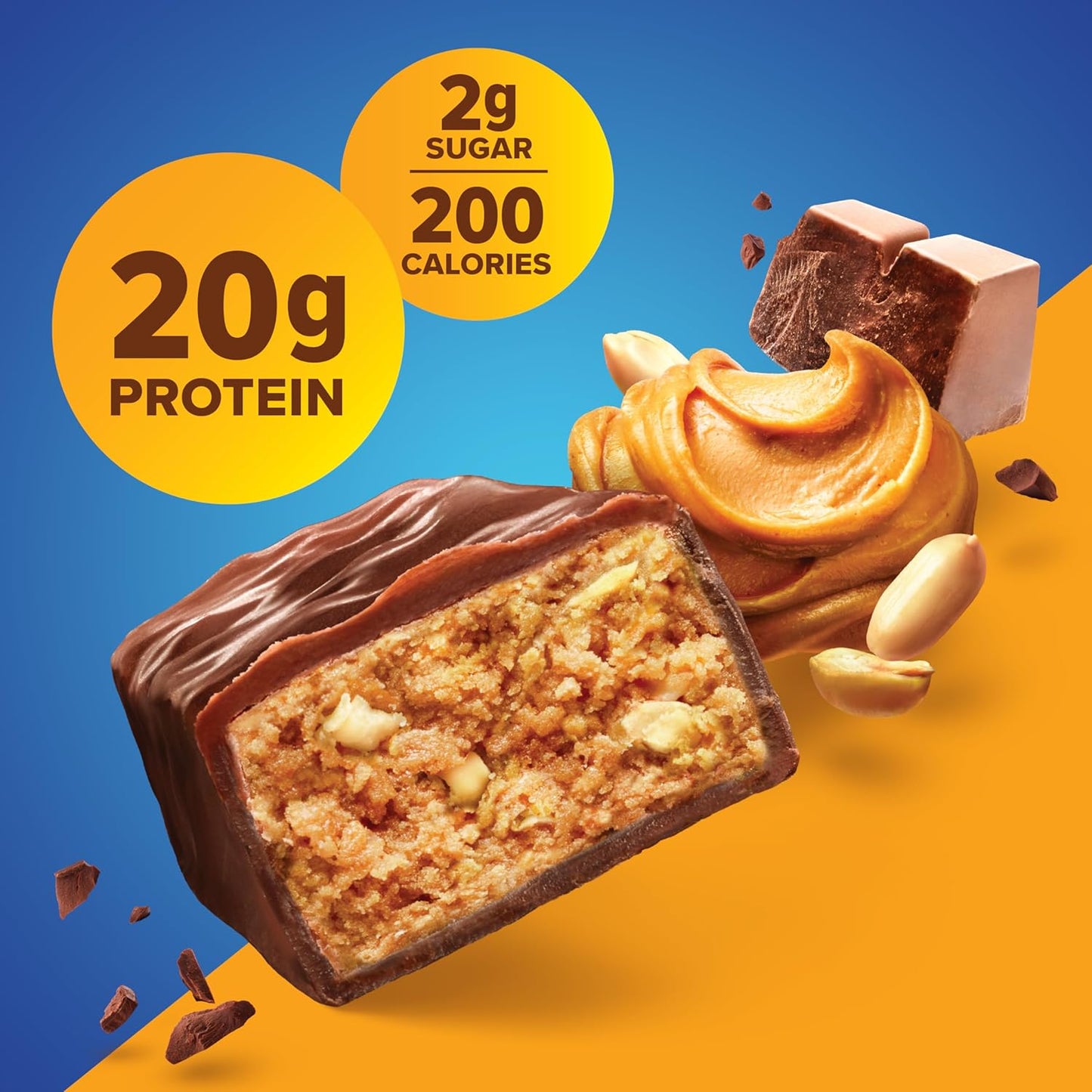 Gluten-Free Chocolate Peanut Butter Protein Bars, Low Sugar, High Protein Snacks for Energy, 1.76oz, Pack of 4.