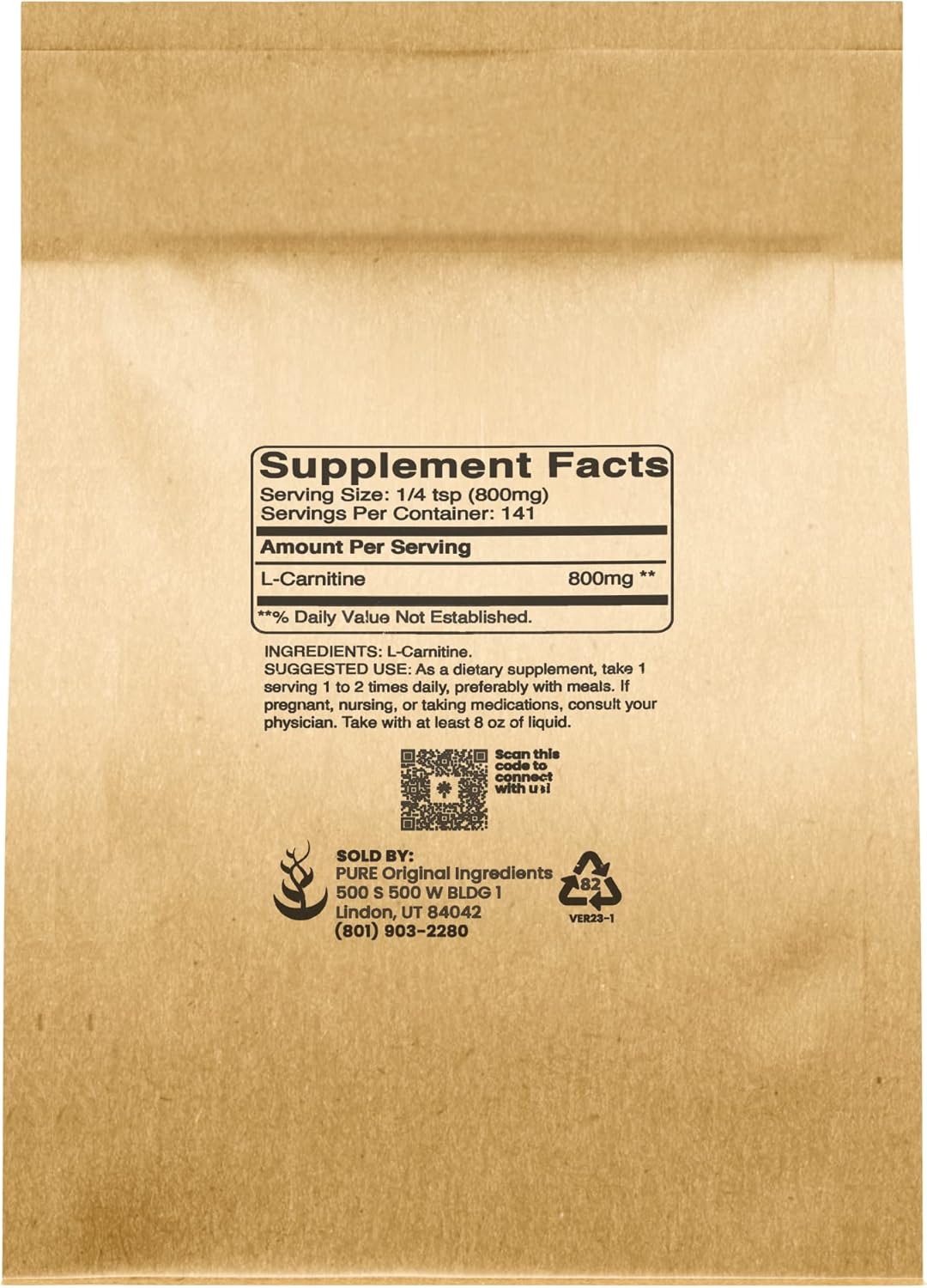 Gluten-Free L-Carnitine Powder (4 oz) - Pure Original Ingredients, Non-GMO Dietary Supplement