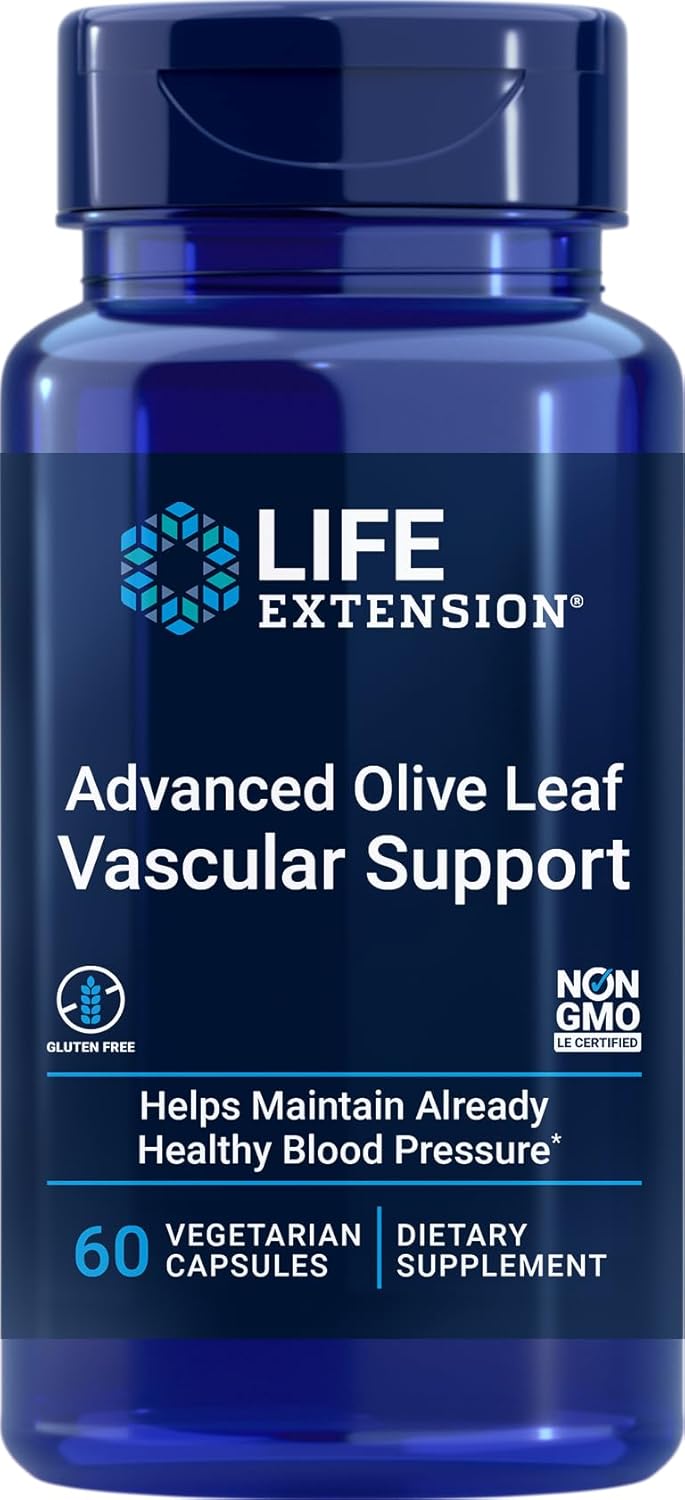 Gluten-Free Life Extension Olive Leaf Vascular Support Capsules for Cardiovascular Health - 60 Vegetarian Capsules