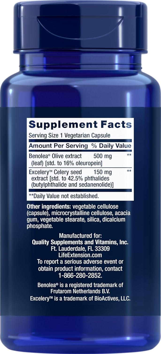 Gluten-Free Life Extension Olive Leaf Vascular Support Capsules for Cardiovascular Health - 60 Vegetarian Capsules