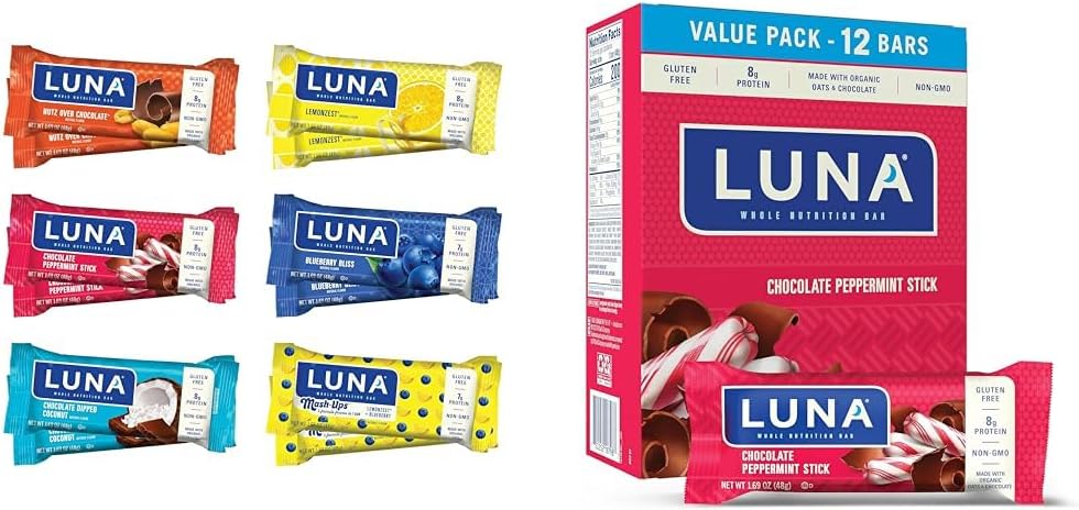 Gluten-Free LUNA Bar Variety Pack with Chocolate Peppermint Stick (24 Bars) for Snacking