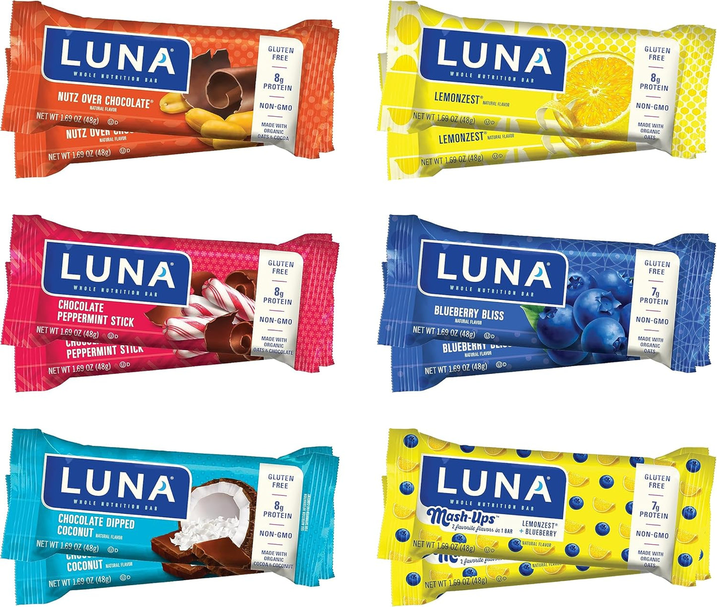 Gluten-Free LUNA Bar Variety Pack with Chocolate Peppermint Stick (24 Bars) for Snacking