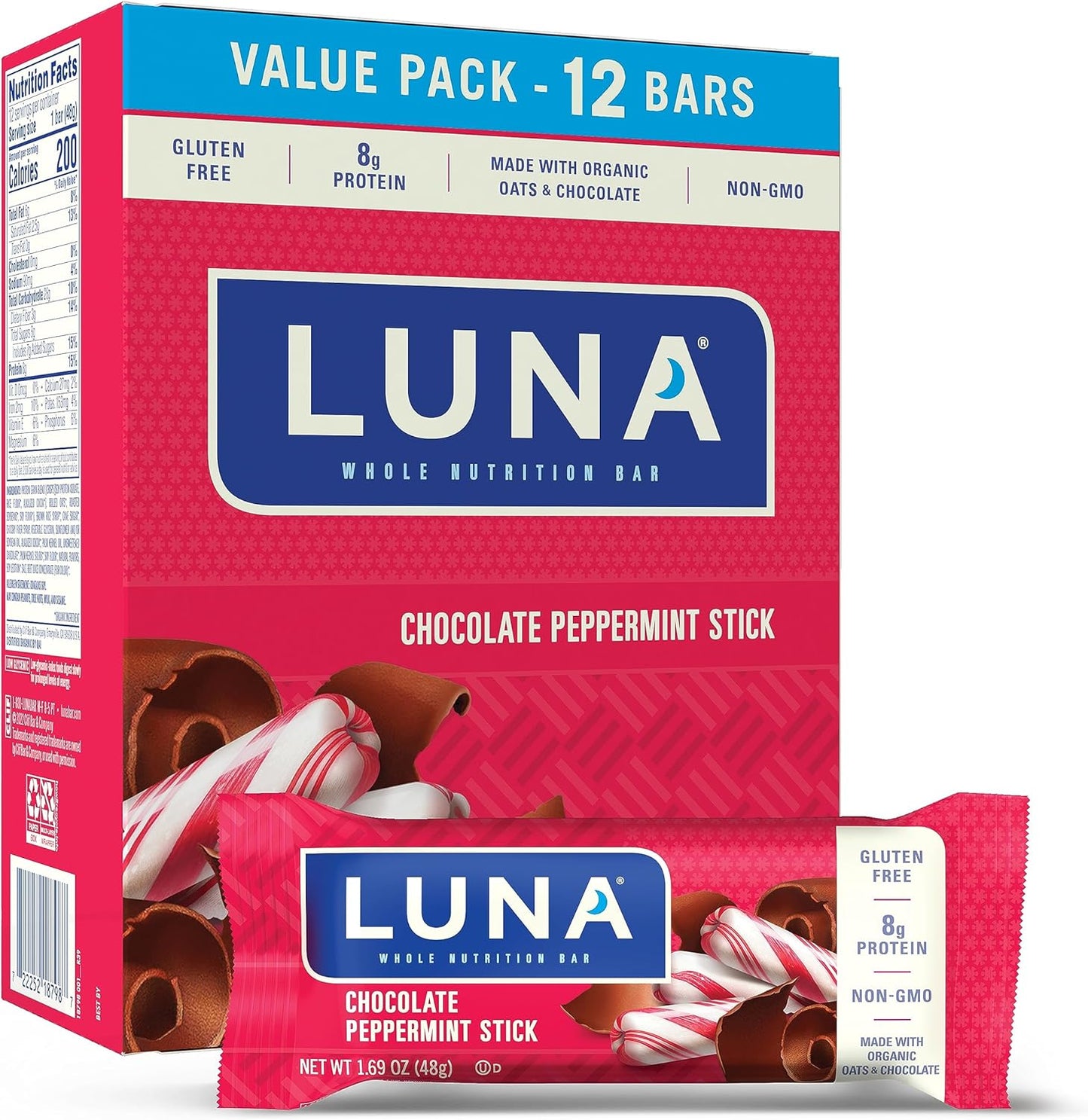 Gluten-Free LUNA Bar Variety Pack with Chocolate Peppermint Stick (24 Bars) for Snacking