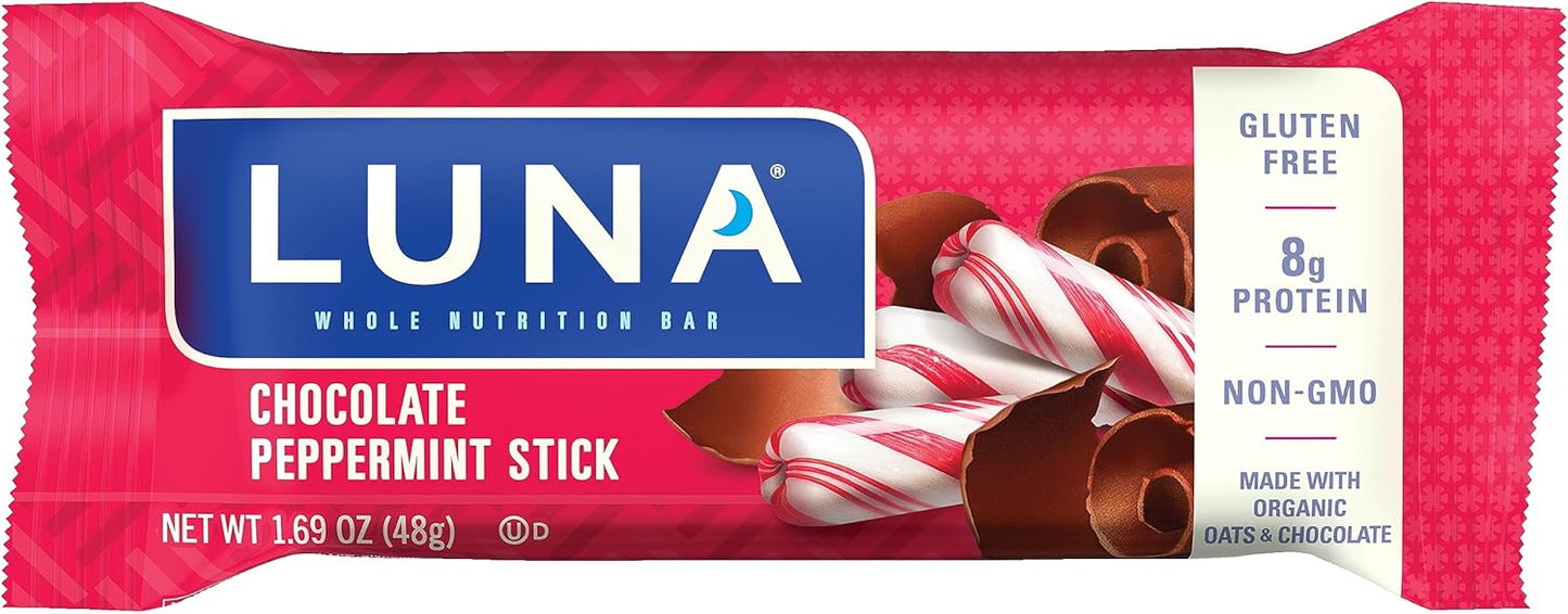 Gluten-Free LUNA Bar Variety Pack with Chocolate Peppermint Stick (24 Bars) for Snacking