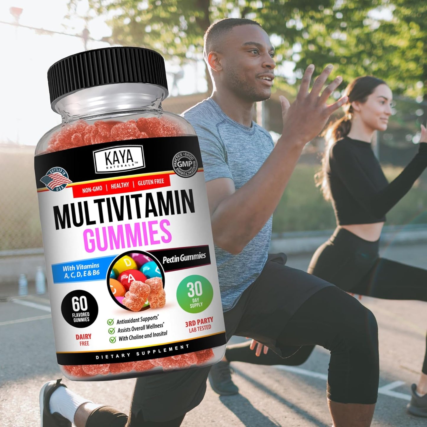 Gluten-Free Strawberry Flavored Adult Multi Vitamin Gummies with Biotin, Vitamin A, C & E, Zinc, Vitamin B-12, Folic Acid - 60 Count