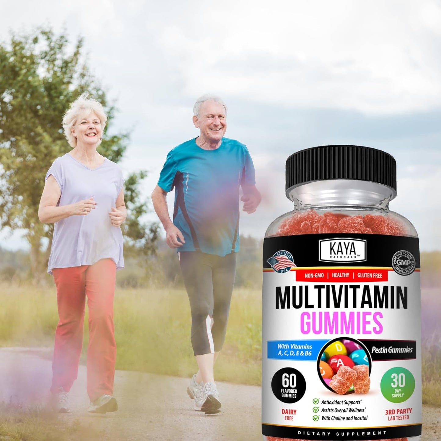 Gluten-Free Strawberry Flavored Adult Multi Vitamin Gummies with Biotin, Vitamin A, C & E, Zinc, Vitamin B-12, Folic Acid - 60 Count