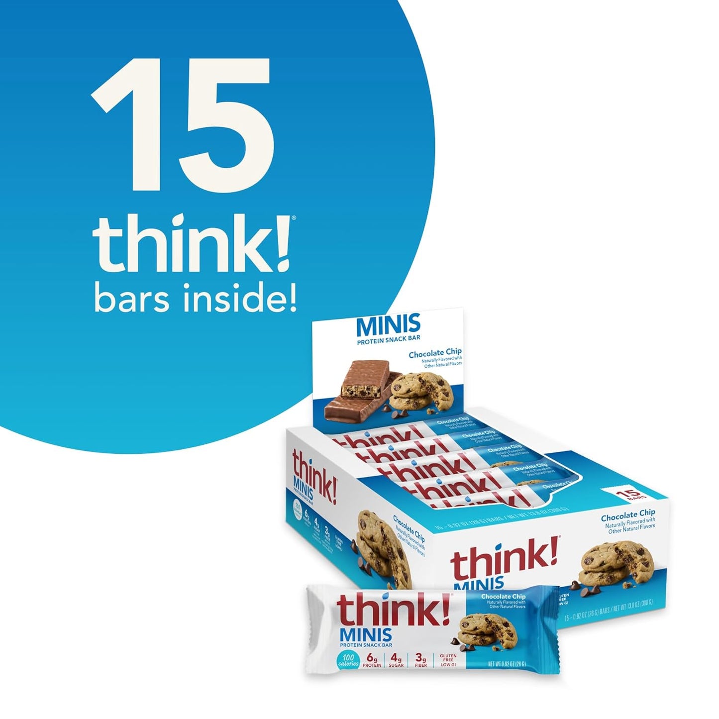 Gluten-Free think! MINIS Chocolate Chip Protein Snack Bars, 15 Count x 2 Pack