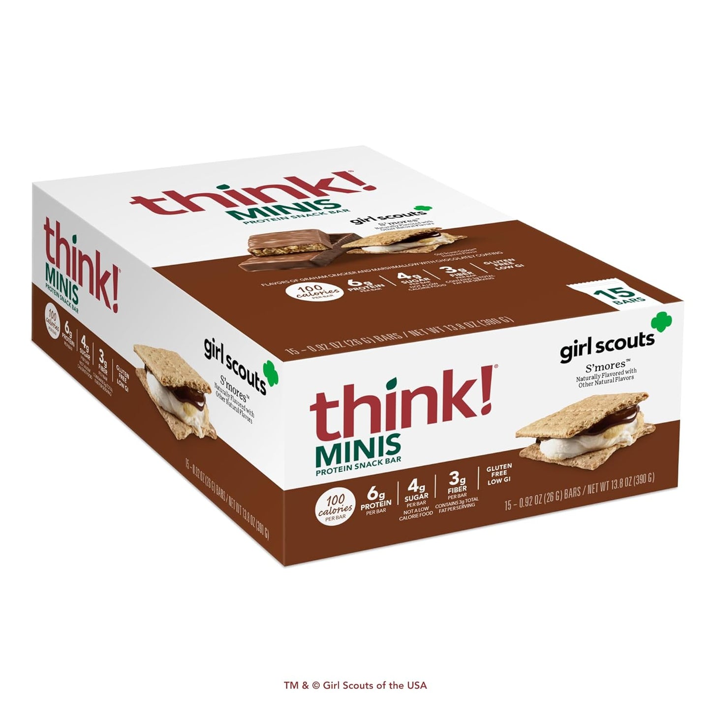 Gluten-Free think! Minis Protein Snack Bars in Girl Scouts S'mores Flavor - Pack of 15