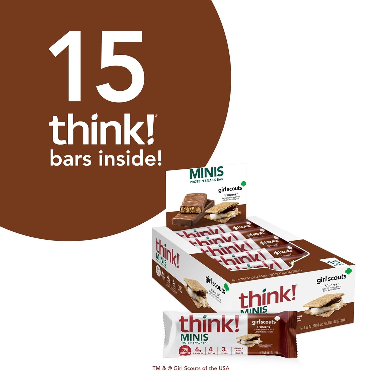 Gluten-Free think! Minis Protein Snack Bars in Girl Scouts S'mores Flavor - Pack of 15