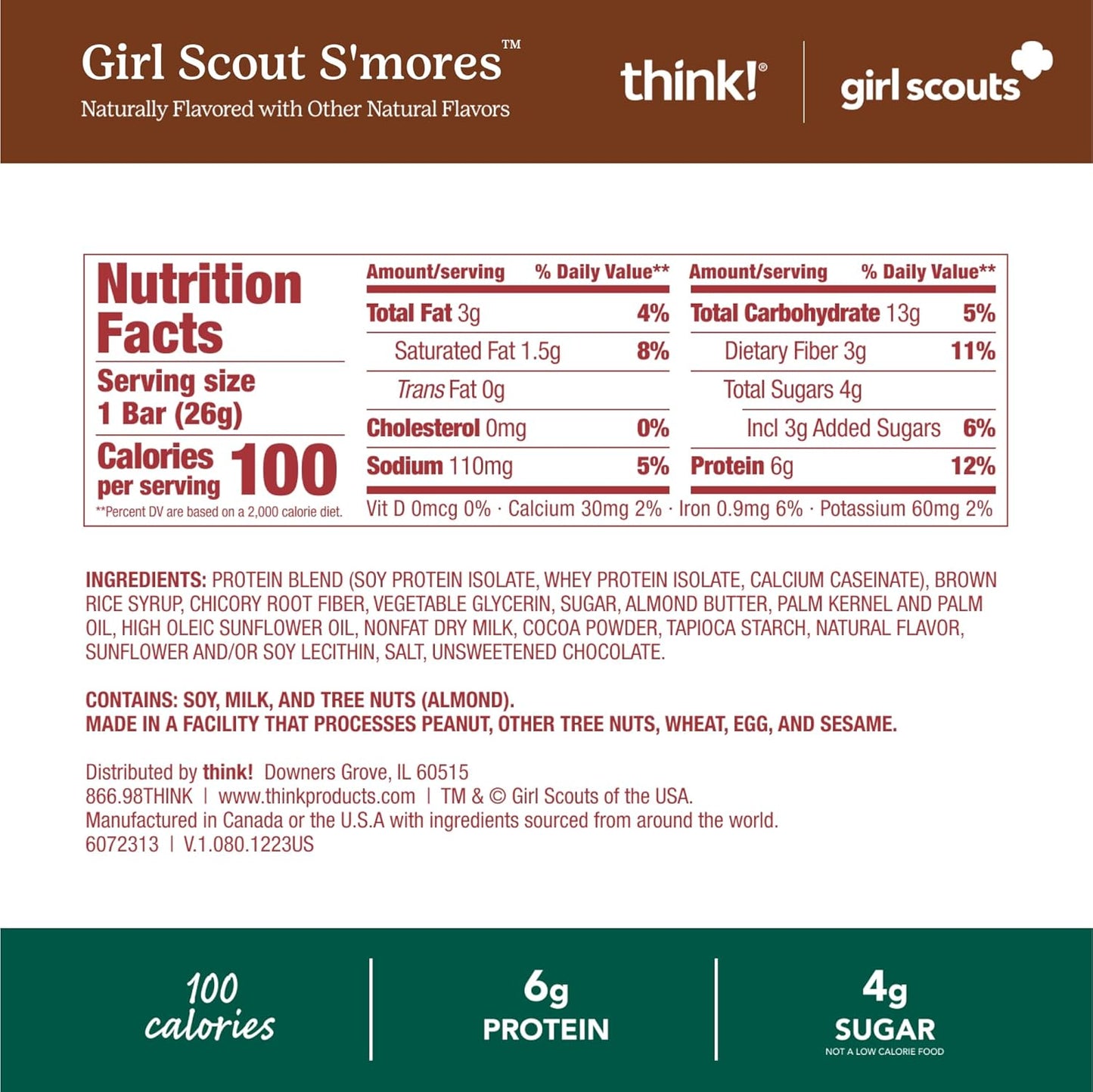 Gluten-Free think! Minis Protein Snack Bars in Girl Scouts S'mores Flavor - Pack of 15