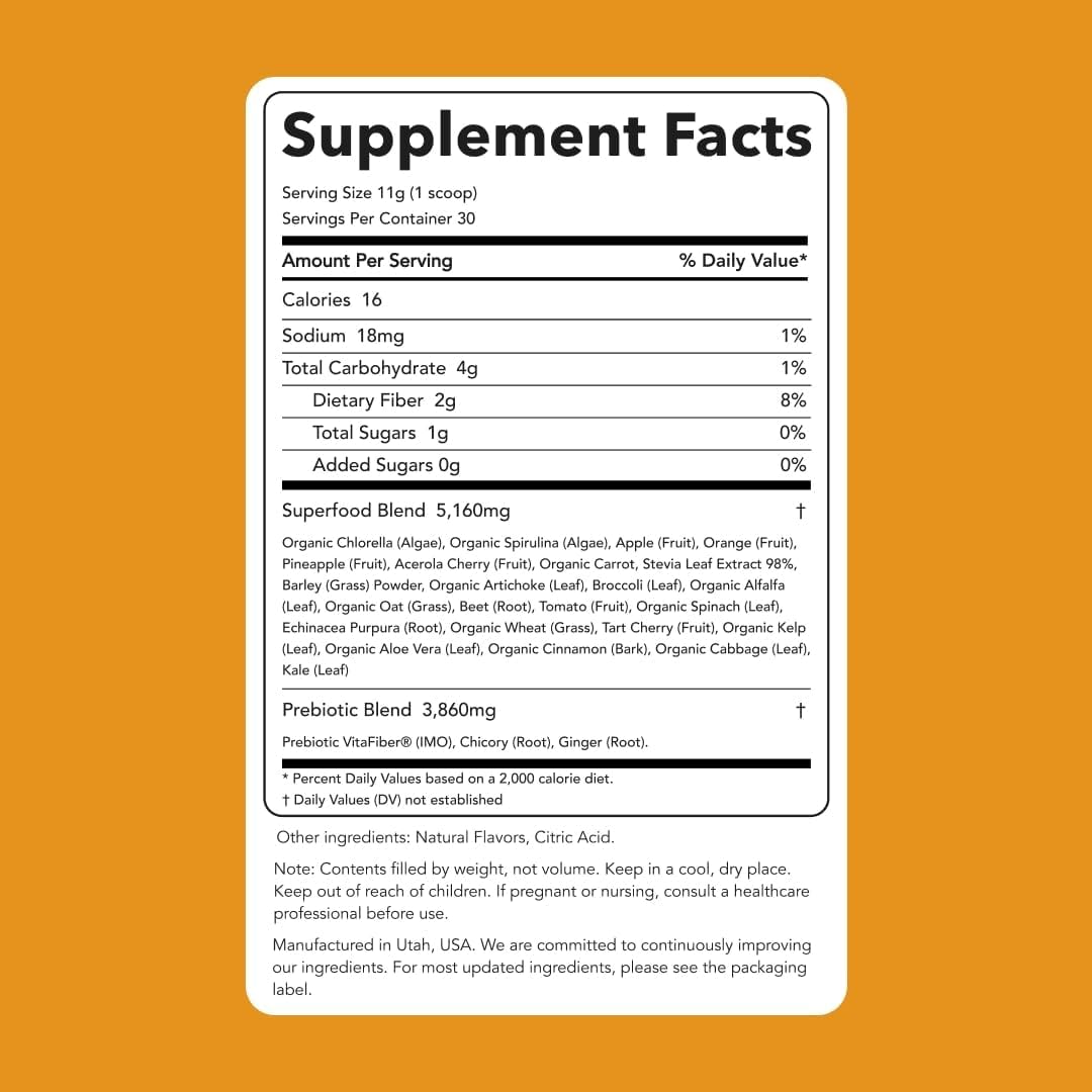 Gluten Free Tropical Greens Superfood Powder Mix with Chlorella & Spirulina - 30 Servings