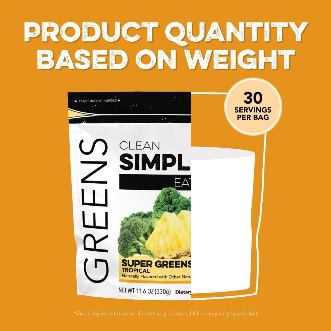 Gluten Free Tropical Greens Superfood Powder Mix with Chlorella & Spirulina - 30 Servings