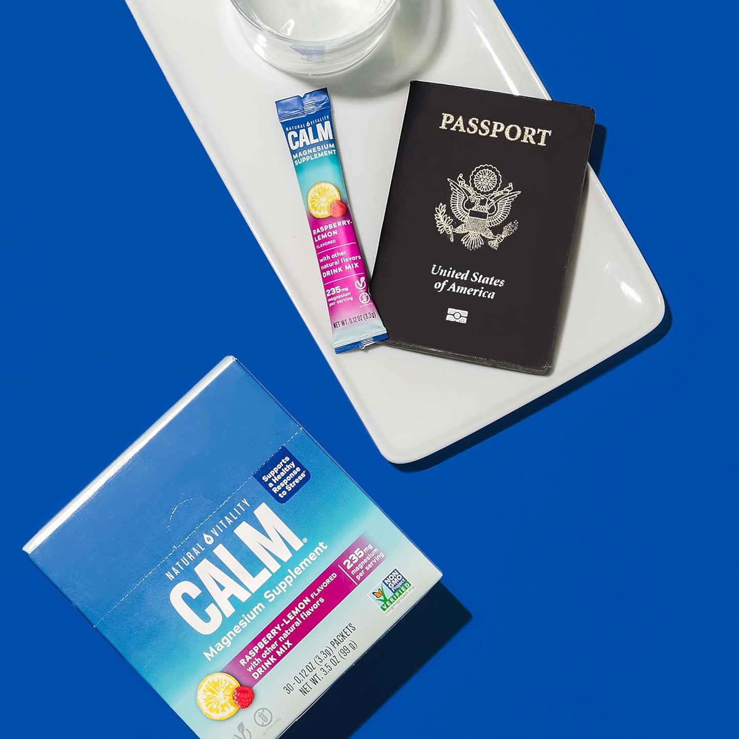 Gluten Free Vegan Anti-Stress Drink Mix Powder with Magnesium Citrate - Raspberry Lemon Flavor, 30 Packets, Natural Vitality Calm